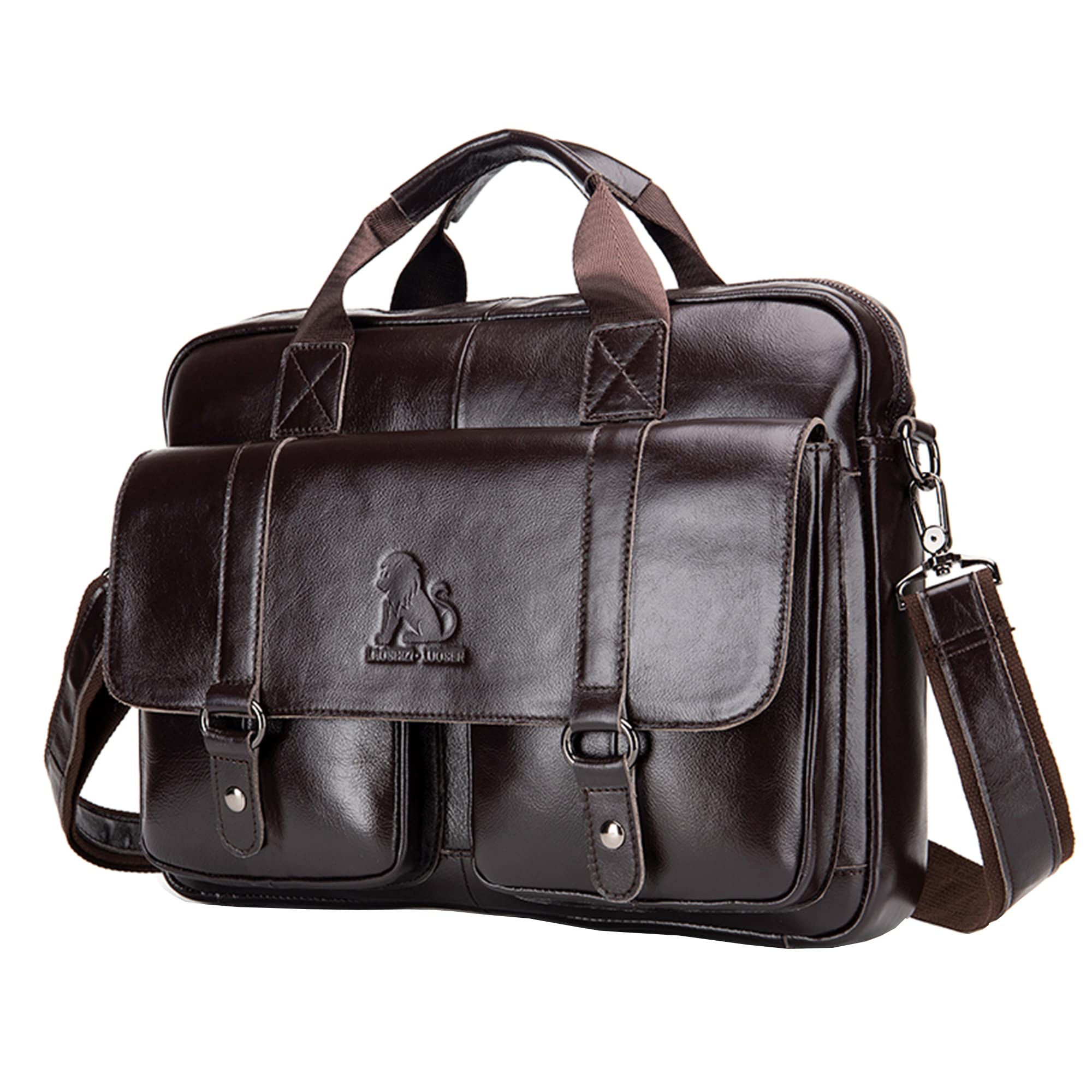 LAJIPINPAI 16 Inch Genuine Leather Laptop Messenger Bag for Men - Professional Business Briefcase with Shoulder Strap - Ideal for Office, Work, Travel & Daily Commute