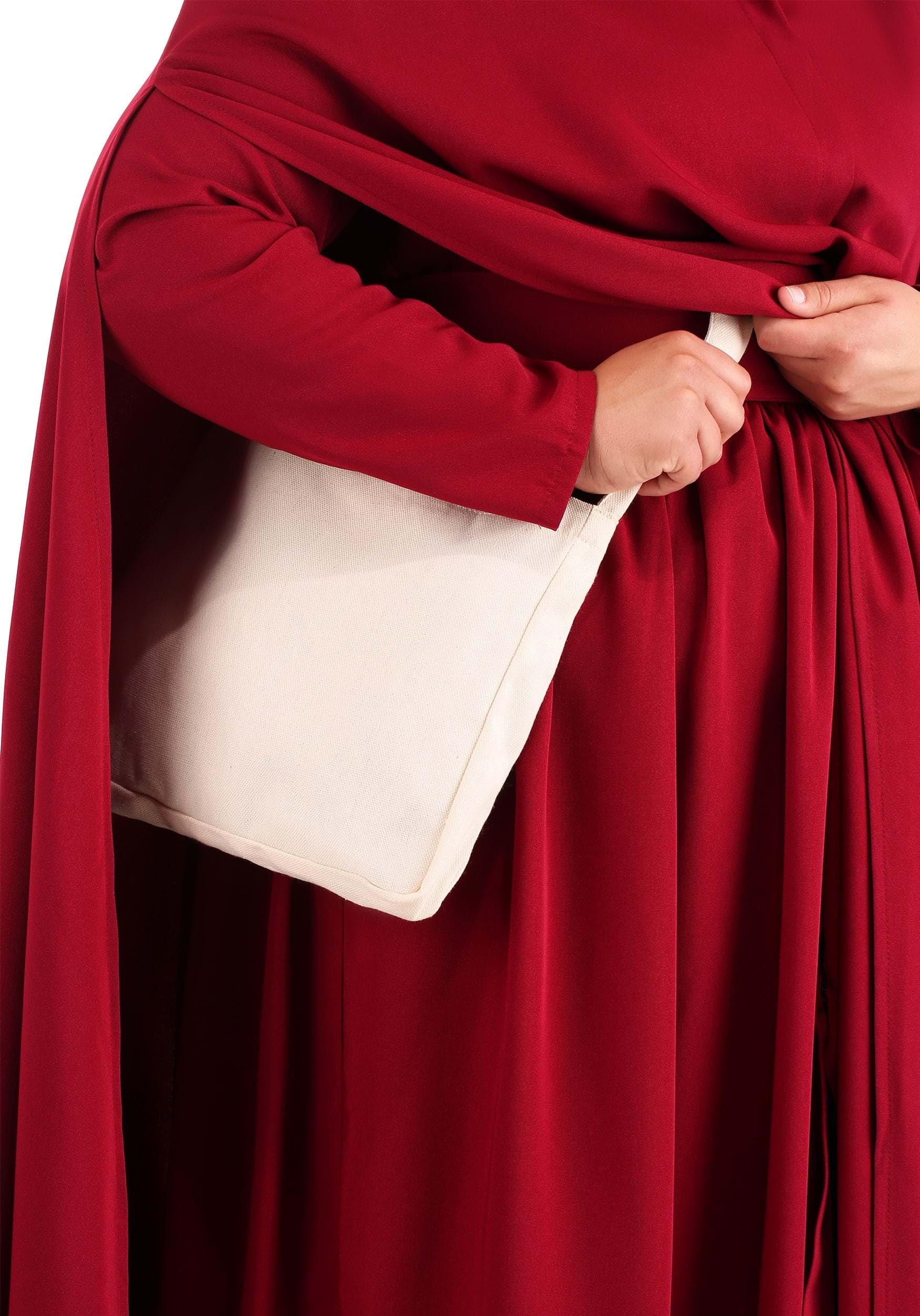 Plus Size Handmaid's Tale Costume - Red Dress with Hooded Cape, White Bonnet, Belt & Satchel Bag | Women's Halloween Cosplay, Book Club Party, Dystopian Theme Event Outfit