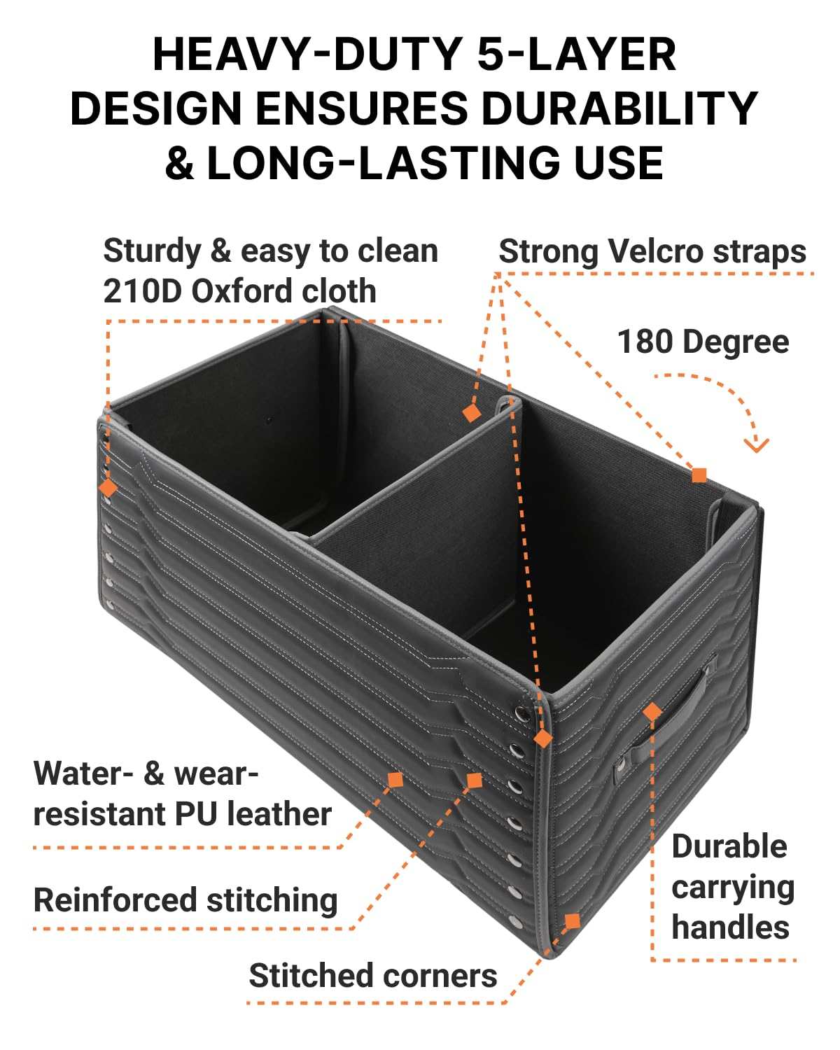 Premium Foldable Trunk Organizer for SUVs & Cars - 21.6 Inch Black Storage Box with Modern Design | Perfect for Road Trips, Grocery Shopping & Vehicle Organization
