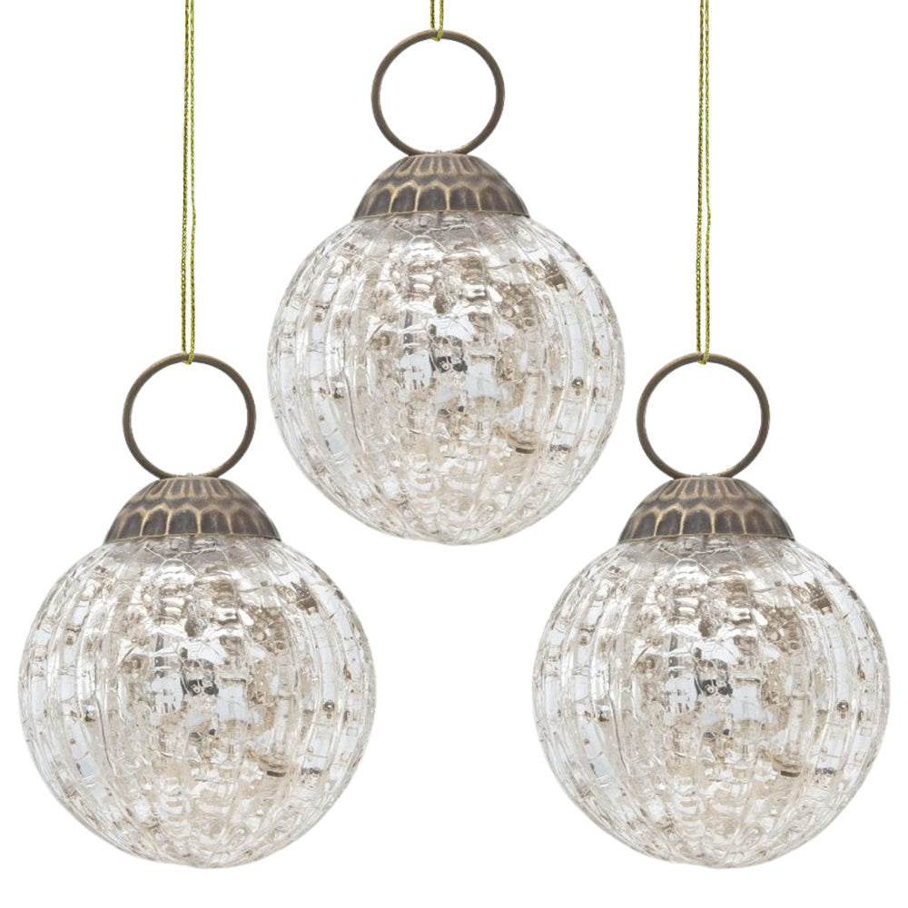 3 Pack Silver Mercury Glass Ball Ornaments - Elegant Christmas Tree Decorations for Holiday Home & Party Decor