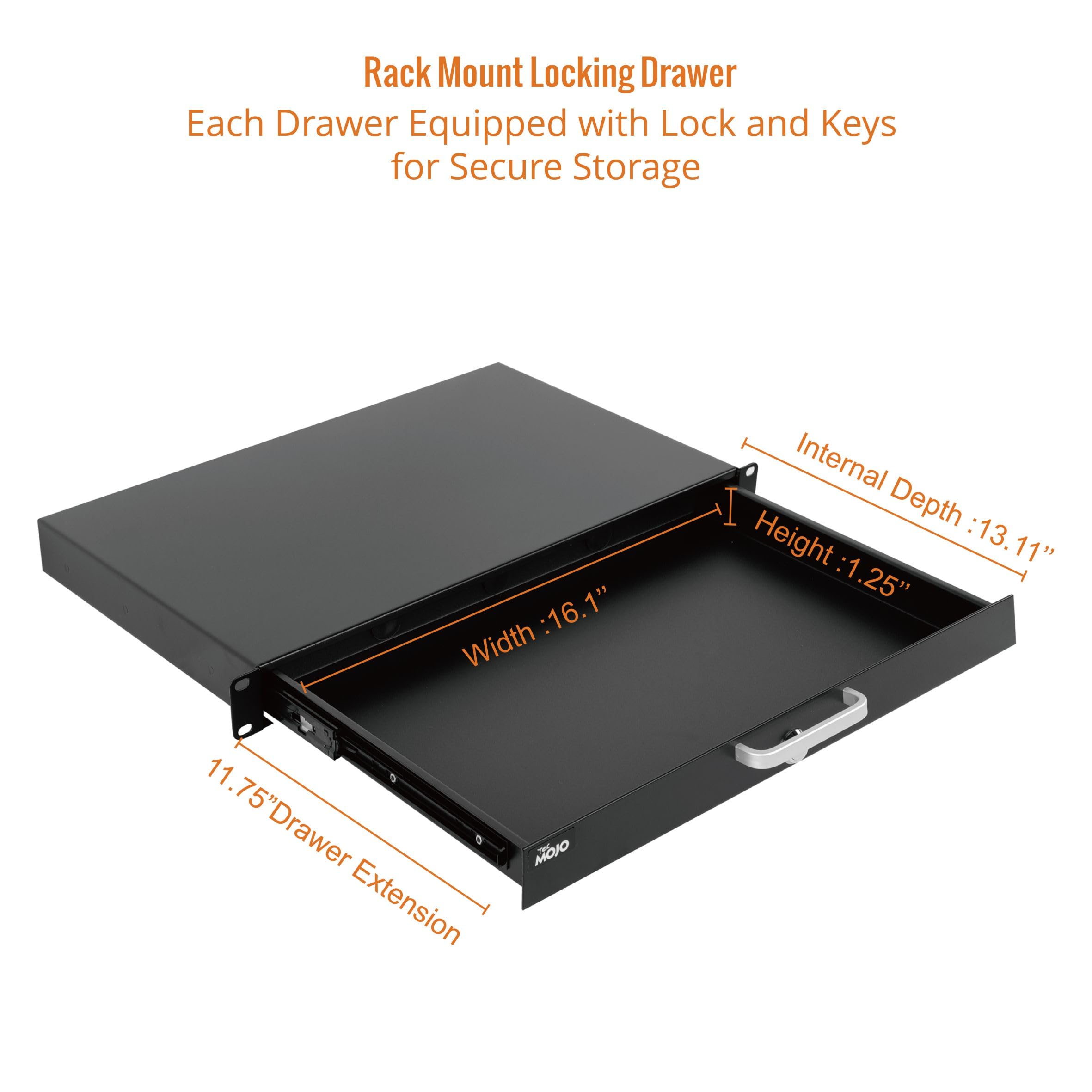 Tecmojo 1U Rack Mount Drawer for 19in Server Rack - Heavy Duty Sliding & Lockable Network Equipment Drawer with Cable Management Holes (22lb Capacity) - Perfect for Data Centers, Home Servers & AV Installations