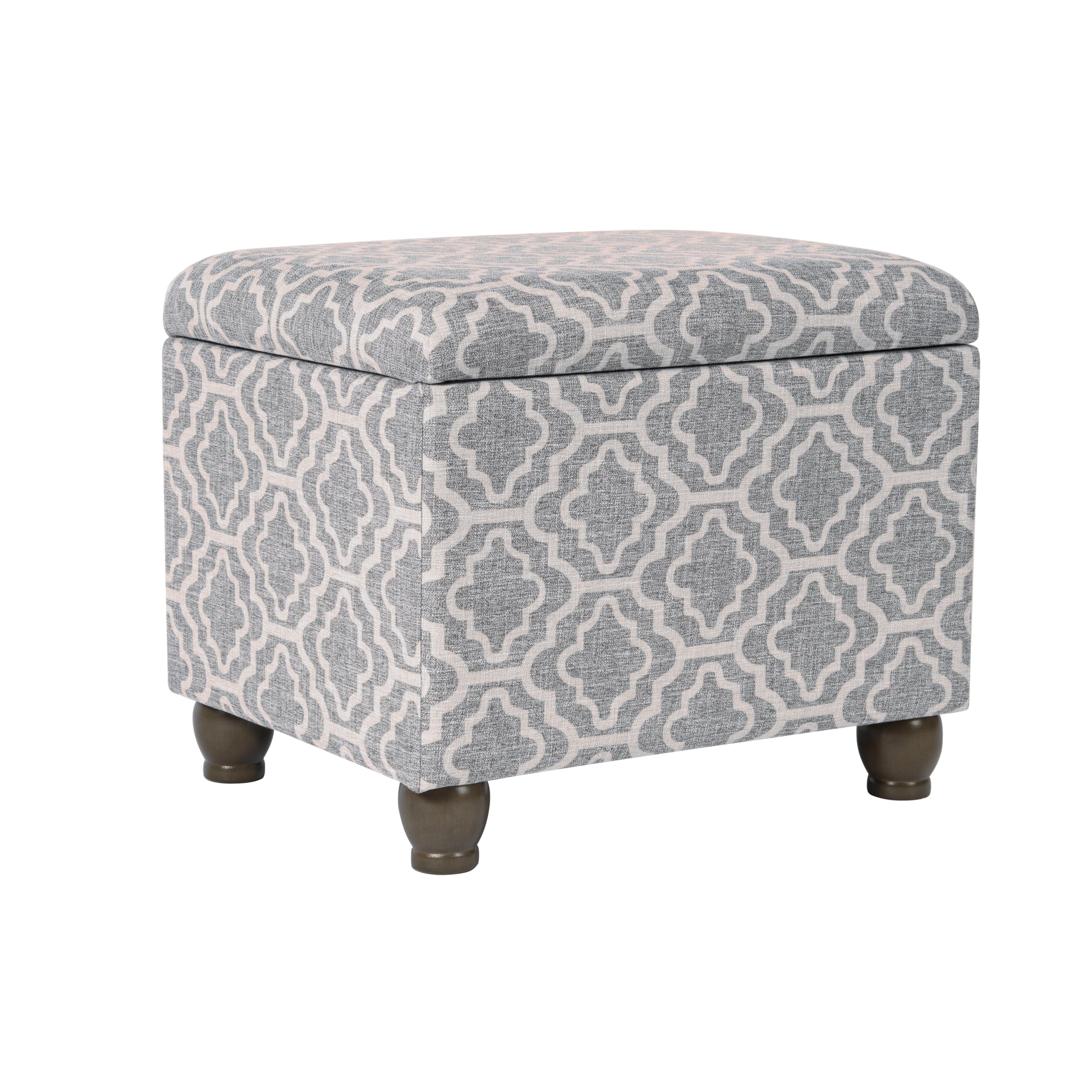 Homepop Upholstered Storage Ottoman with Hinged Lid - Medium Rectangular Footrest Bench for Living Room & Bedroom, Gray Geometric Pattern - Perfect for Extra Seating, Blanket Storage, and Home Organization