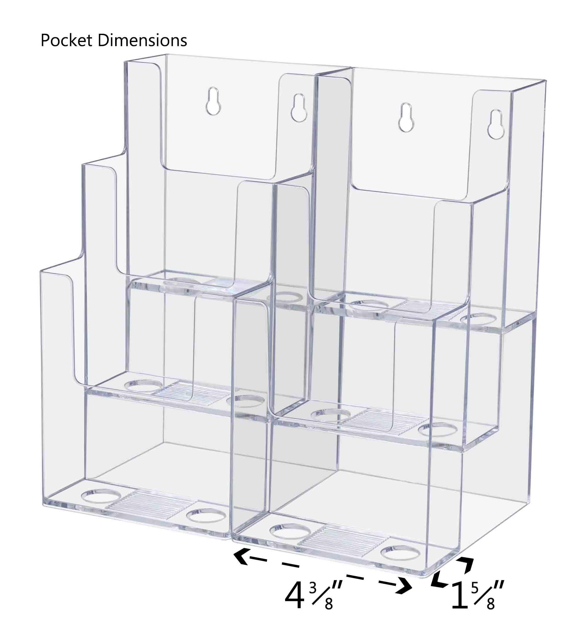 6 Pack Clear Acrylic Brochure Holders - Multi-Pocket Display Stand for 4
