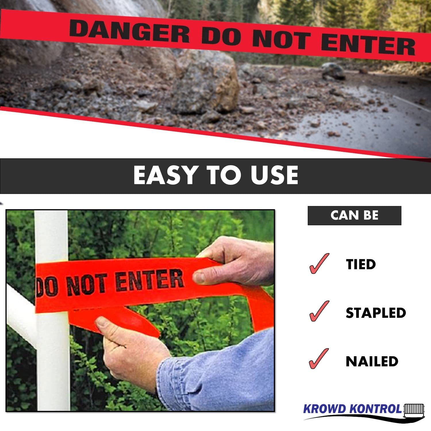Danger Do Not Enter Barricade Tape - 328 Feet Roll, 3 Inch Wide Red Safety Hazard Warning Tape (24 Pack) - Police, Halloween, Party Decoration | Perfect for Construction Sites, Crime Scenes & Event Safety Barriers