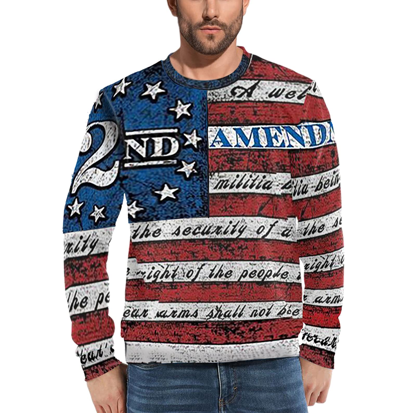 American Flag Sweatshirt for Men - USA Patriotic Crewneck Long Sleeve Pullover | Comfortable Activewear for Gym, Workouts & Casual Wear