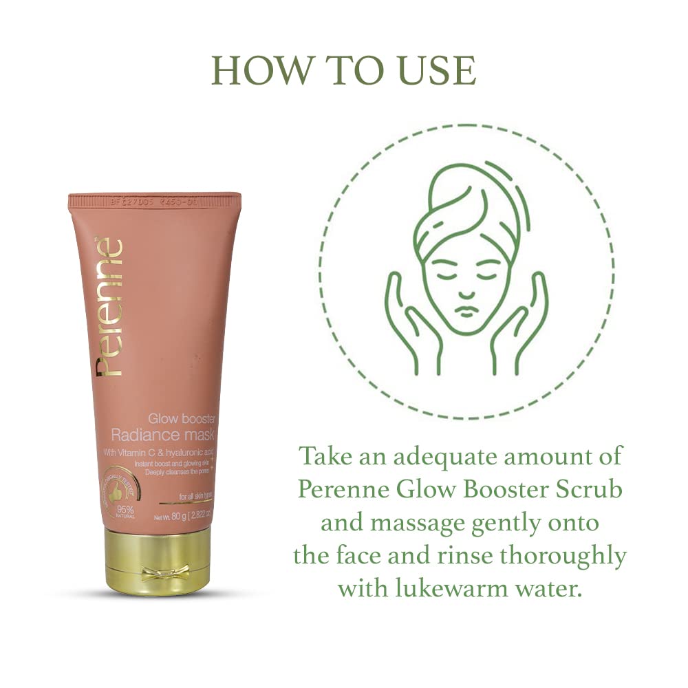 Perenne Glow Booster Mask with Vitamin C & Hyaluronic Acid - 80g Natural Clay Face Mask for Detox, Brightening & Glowing Skin | For Men & Women | Perfect for Daily Skincare & Spa Nights