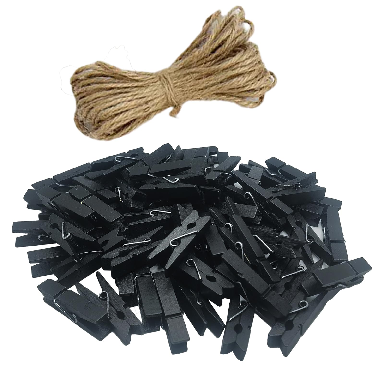 100-Pack Small Wooden Black Clothespins - Heavy Duty for Laundry, Clothesline, Crafts, Photo Display, Home Decor, School Projects & DIY Arts - Perfect for Hanging Clothes, Organizing Bags & Creative Decorations