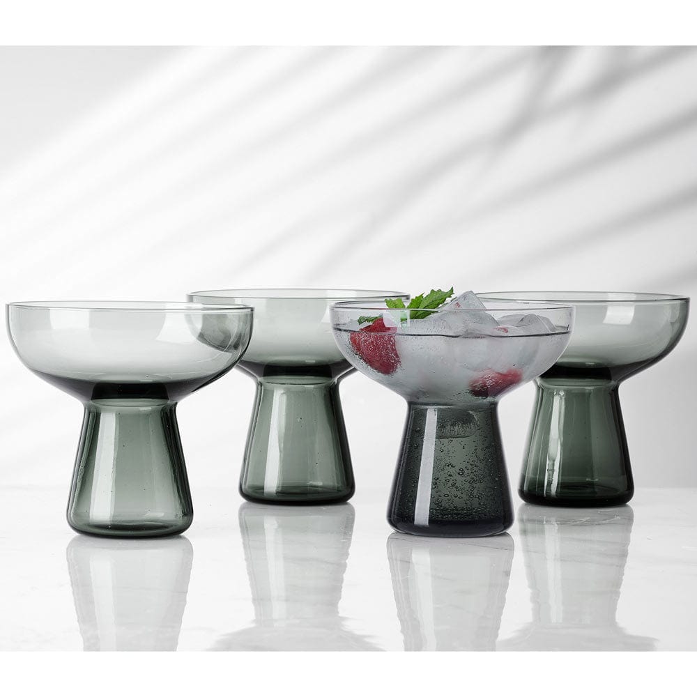 Phoebe Smoke Set of 4 Margarita Cocktail Glasses - Premium Hand-Blown Glassware for Tequila, Mojitos & Frozen Drinks - Perfect for Parties, Weddings & Home Bars