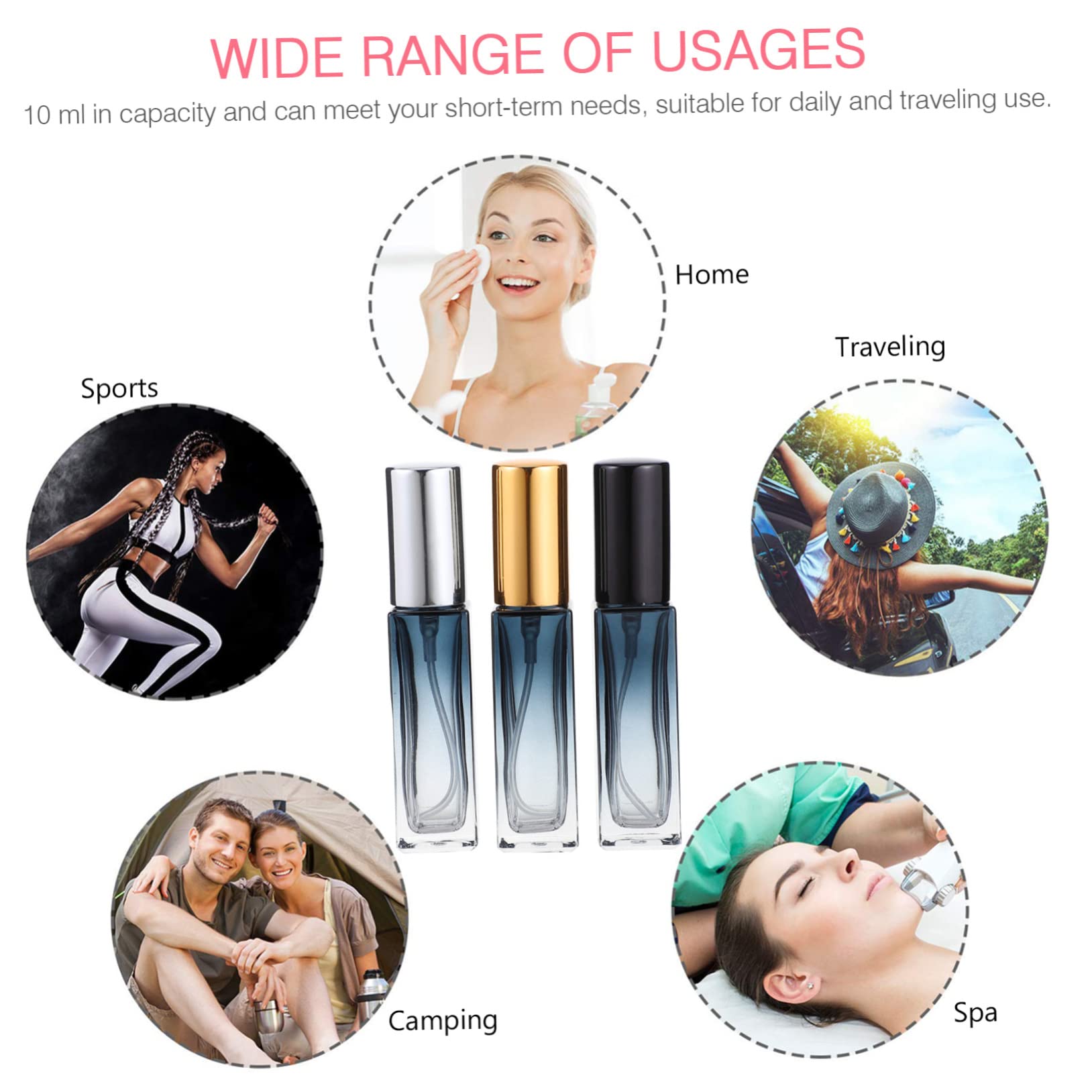 minkissy 9-Pack 10ml Empty Refillable Perfume Spray Bottles - Travel-Sized Leakproof Mini Atomizer for Essential Oils, Fragrances & Cosmetics | Perfect for Travel, Gym, Purse & Home Use