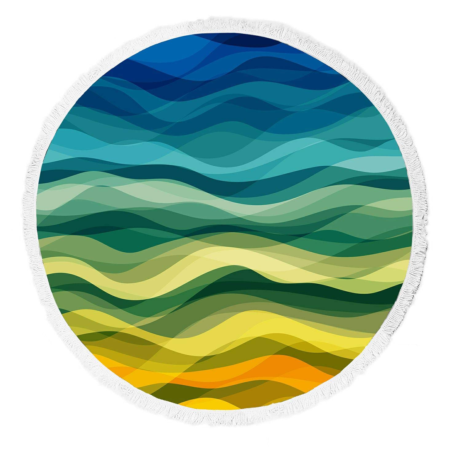 ABPHQTO Abstract Wave Design Yellow & Green Beach Towel - Soft Tassel Trimmed Blanket for Yoga, Picnic, Poolside & Outdoor Activities | Quick-Dry Sandproof Beach Throw