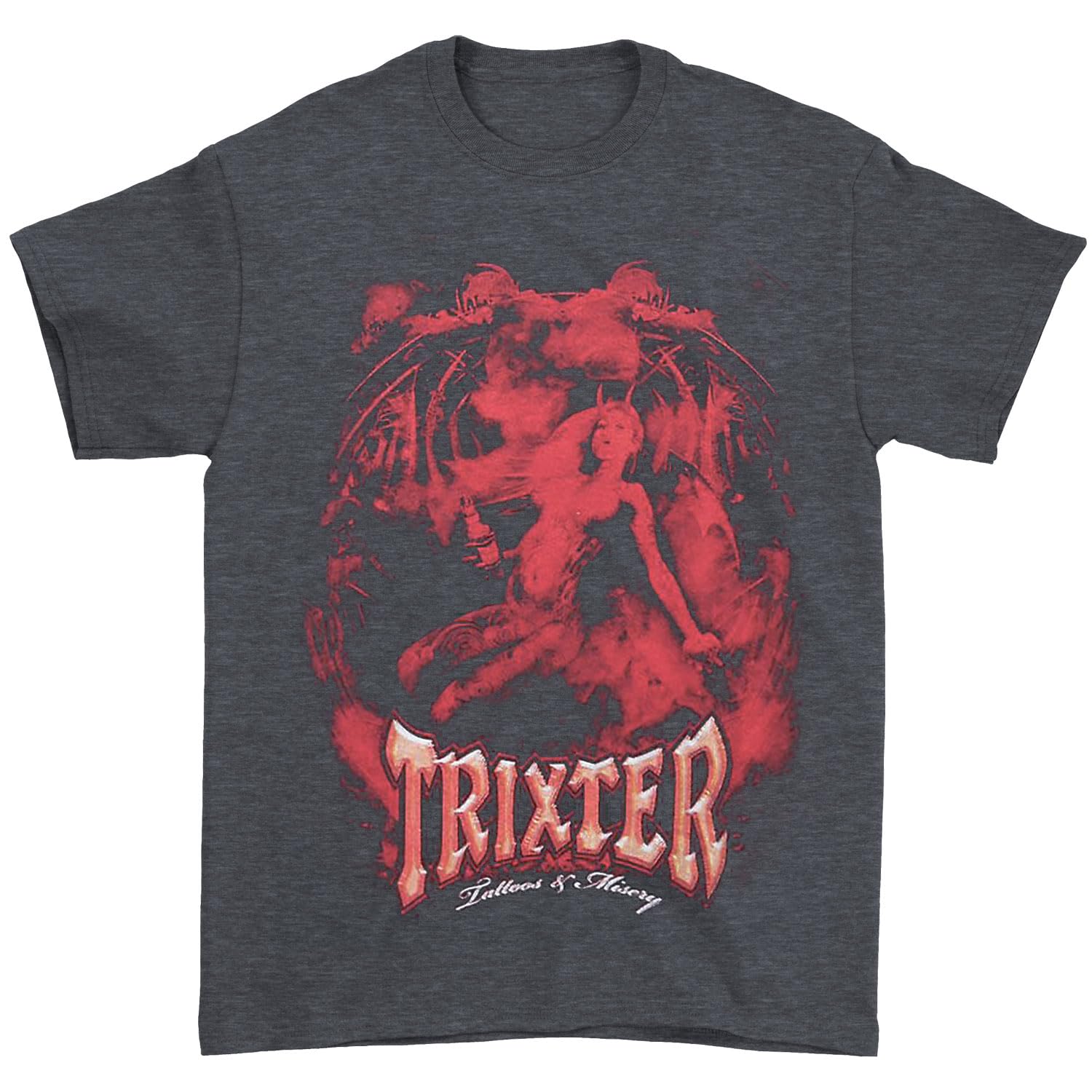 Trixter Tattoos & Misery Girls Jr Grey T-Shirt - Gothic Punk Rock Band Tee for Women - Perfect for Concerts, Halloween & Alternative Fashion
