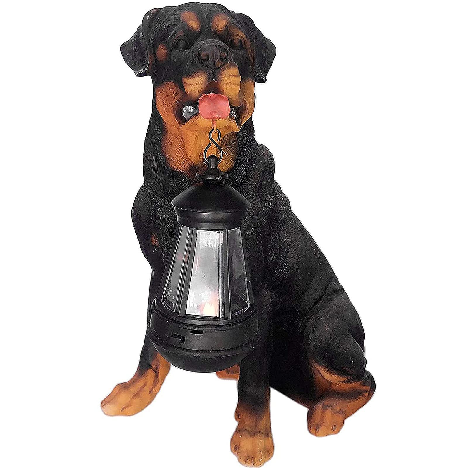Solar Powered Rottweiler Statue - Outdoor Garden Dog Ornament with Detachable LED Solar Lights Lantern, Weatherproof Resin Decor for Patio, Lawn, Yard & Backyard