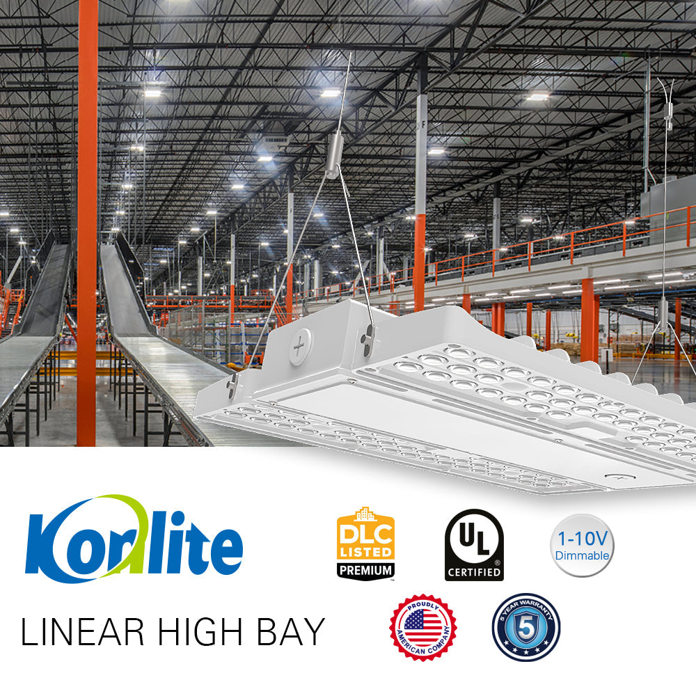 Konlite LED Linear High Bay Light - PAVO Series 130W/210W Selectable Wattage, 31,290lm, 120-277V, 5000K Daylight (400W/600W Equivalent) - 2 Pack for Warehouse, Gym, and Industrial Lighting