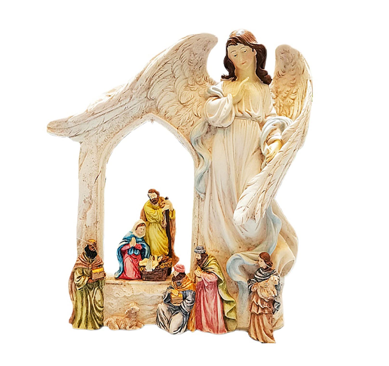 Yx-outdoor Christian Angel Ornament - Nativity Scene Resin Decoration with LED Light, Jesus Christ Figurine for Christmas Gifts | Perfect for Home Décor, Holiday Table Centerpiece & Religious Gift Giving