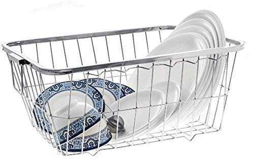 Premium Stainless Steel Dish Drainer & Kitchen Storage Rack - Large Rectangle Utensil Organizer (60x43x25cm) for Plates, Bowls & Cookware | Space-Saving Countertop Solution for Modern Kitchens