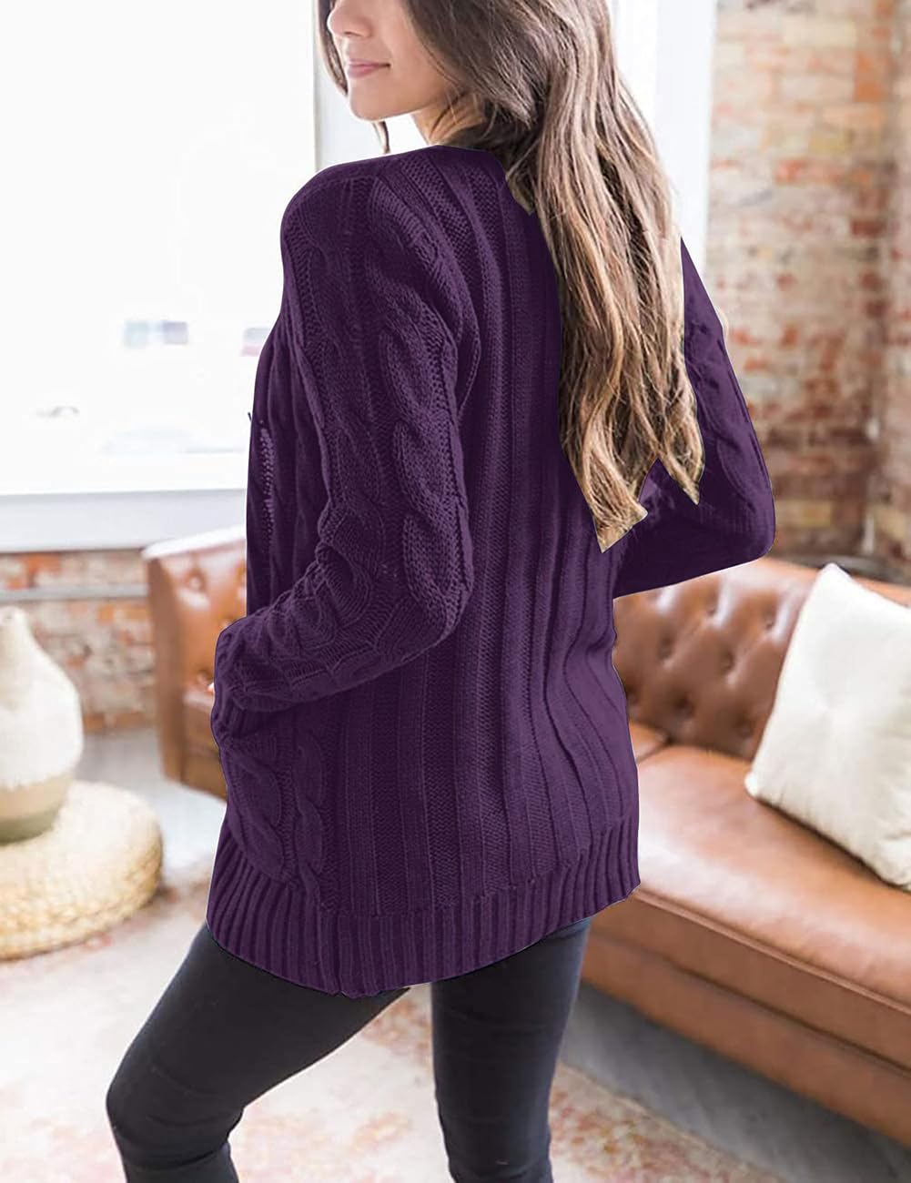 MEROKEETY Women's 2025 Fall Long Sleeve Cable Knit Sweater Cardigan - Open Front Button Loose Fit Outerwear for Casual Wear, Office & Autumn Outfits