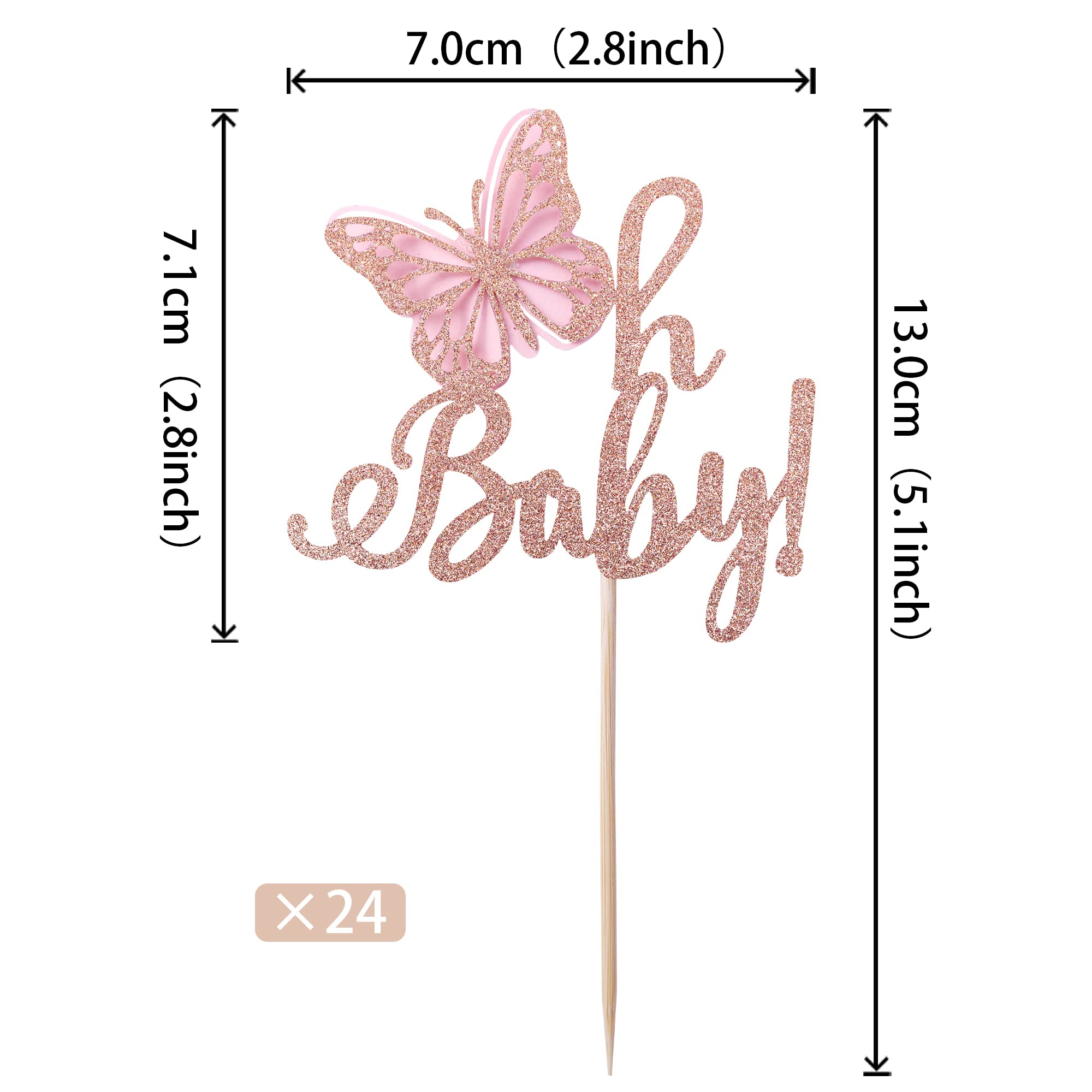 24 Pack Butterfly Cupcake Toppers - Glitter Baby Shower & Birthday Party Decorations - Rose Gold Butterfly Cupcake Picks for Kids Birthday, Baby Shower Theme Party Supplies | Perfect for Wedding, Bridal Shower, Gender Reveal & Celebration Decor
