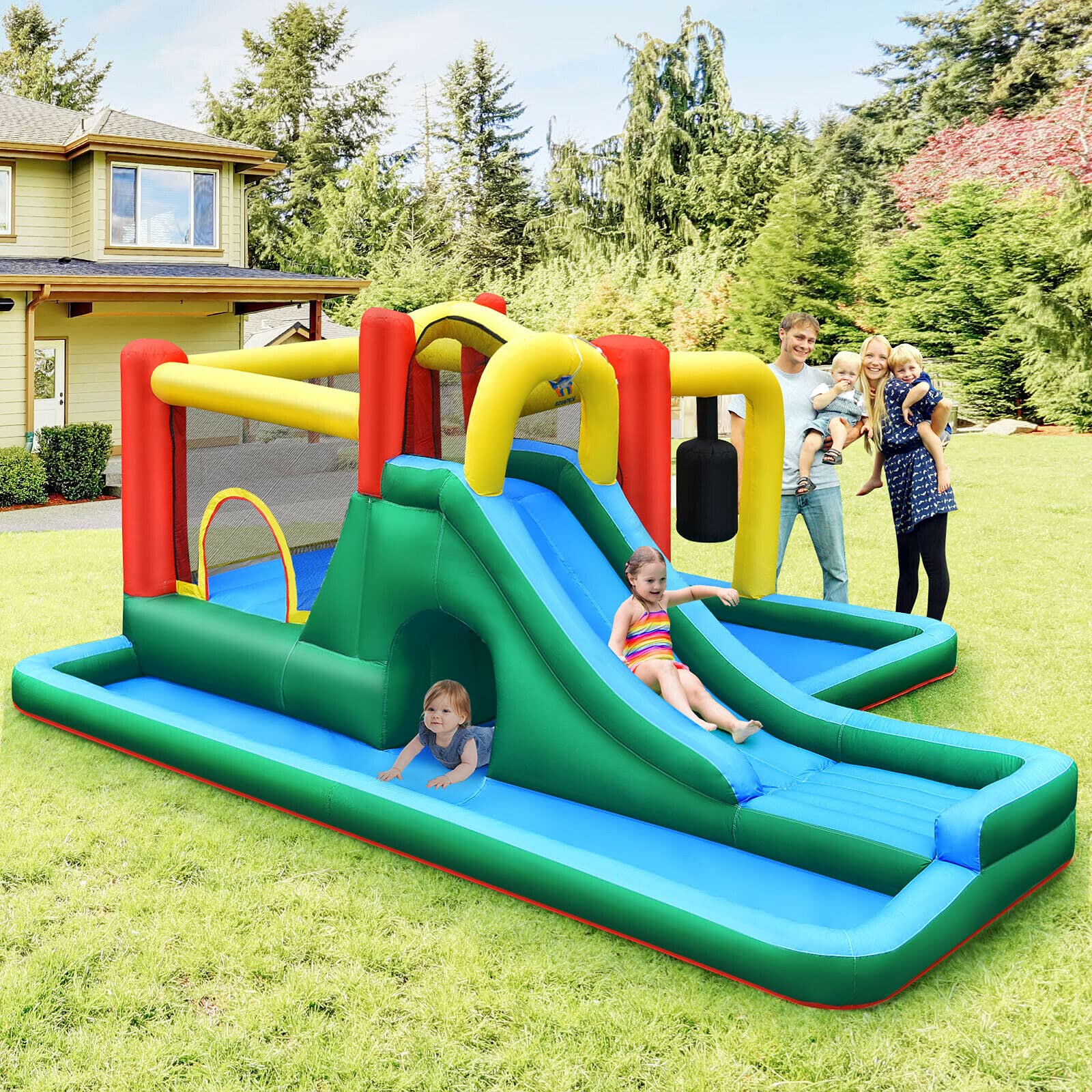 **BOUNTECH Inflatable Water Slide for Kids - Outdoor Bounce House with Hide & Seek Cave, Splash Pool - Wet & Dry Combo for Backyard Parties, Summer Fun, Birthday Gifts - Perfect for Big Kids & Family Gatherings**