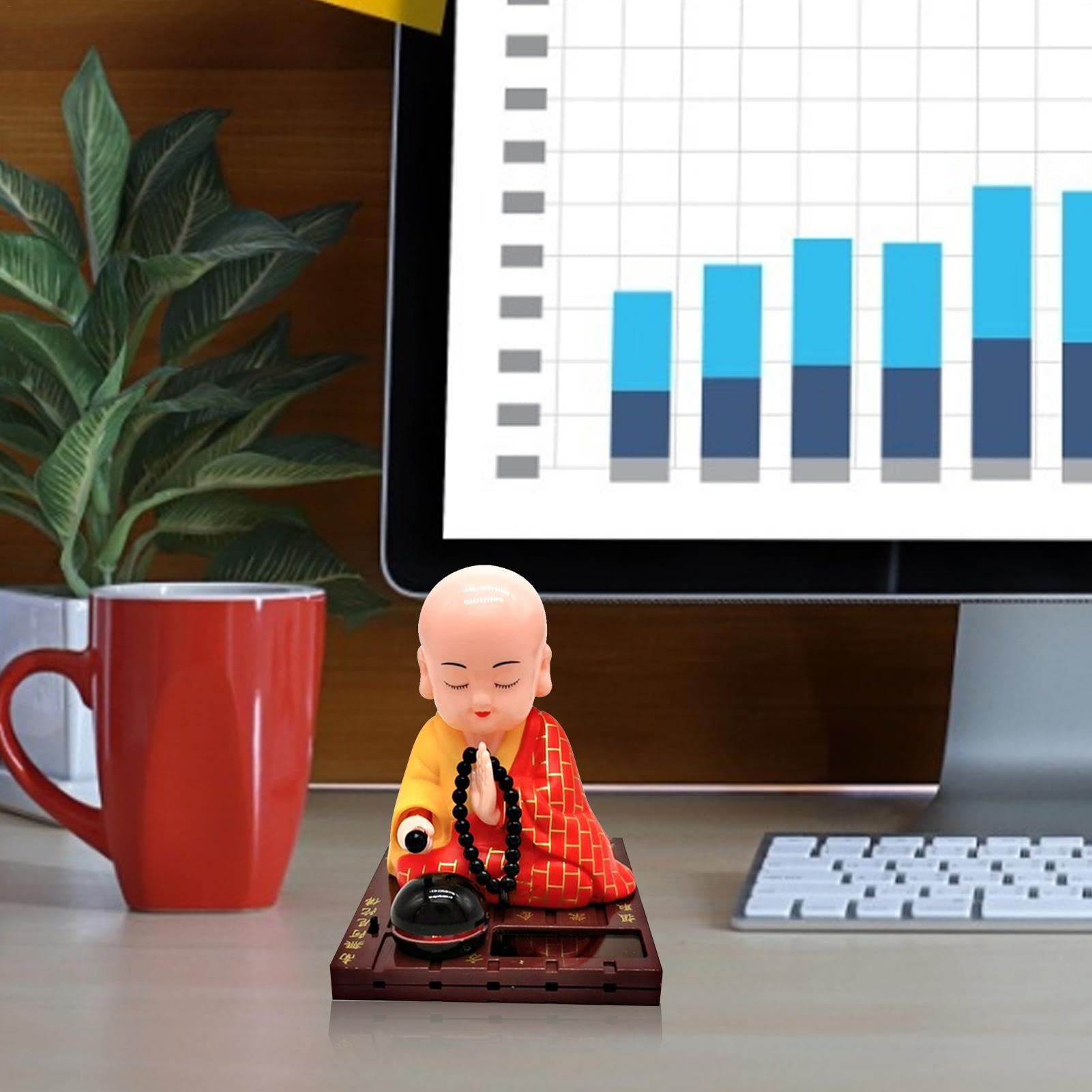 Solar Powered Dancing Monk Figurine - Eco-Friendly Solar Dancing Toy with Nodding Head Motion, Perfect for Desk Decor, Car Ornament, Gift & Home Office Decoration (Great for Stress Relief & Fun Atmosphere)