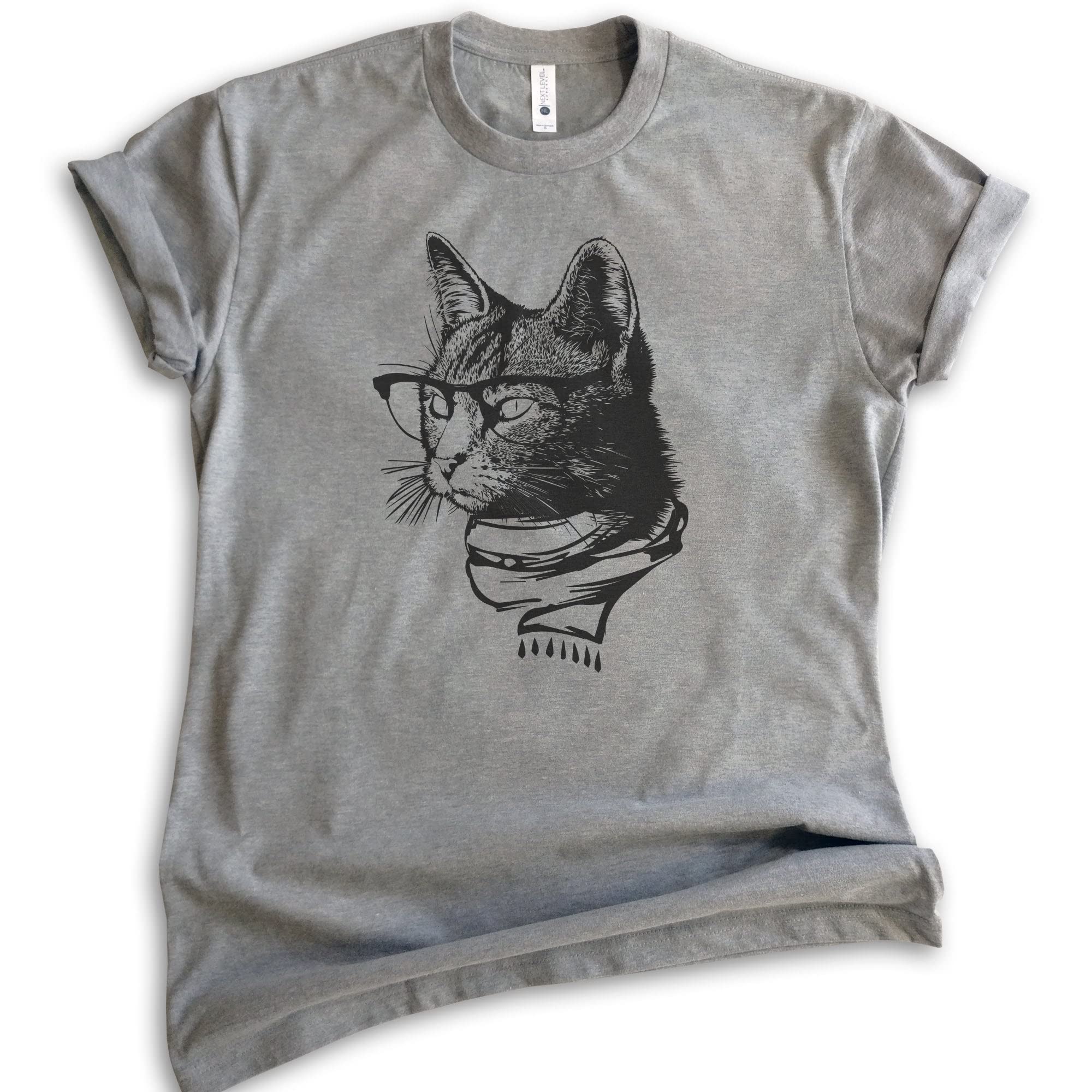Evertree Hipster Cat Graphic T-Shirt for Men & Women - Funny Cat Lover Tee with Glasses Design - Perfect Gift for Cat Moms & Nerdy Pet Lovers - Casual Wear for Cat Cafés, Comic Con & Everyday Outfits
