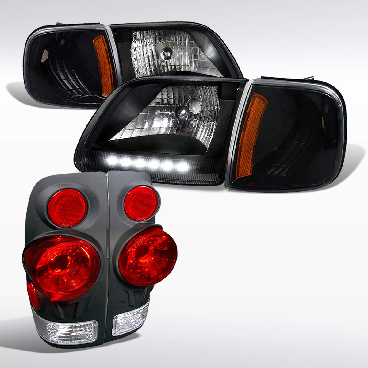 Spec-D Tuning Black LED Headlights with LED Strip & 3D Tail Lamps for Ford F150 - Upgrade Your Truck's Style & Visibility (Perfect for Night Driving & Off-Road Adventures)