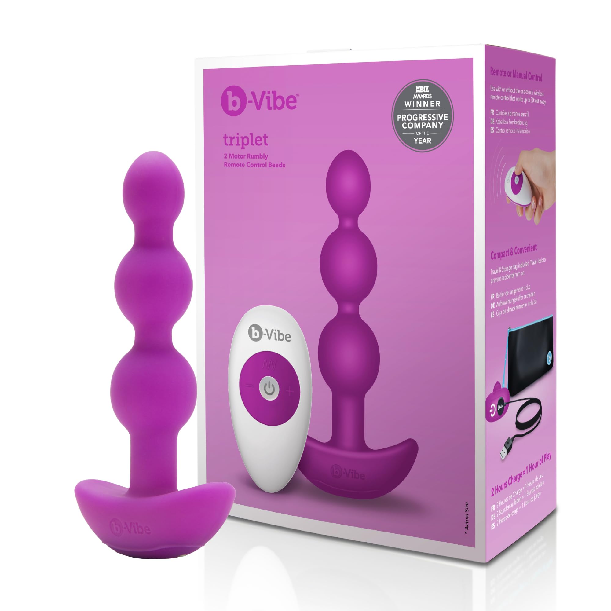 b-Vibe Triplet Anal Beads - Remote Control Vibrating Silicone Anal Plug for Couples & Solo Play - Waterproof & Rechargeable Adult Sex Toy in Pink - Perfect for Foreplay, Spicing Up Relationships & Sensual Exploration