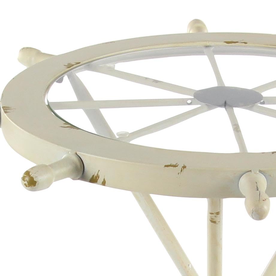 Deco 79 Nautical White Metal Ship Wheel Side Table with Oar Shaped Legs - 23x23x24 Inches - Coastal End Table for Living Room, Bedroom or Patio Decor