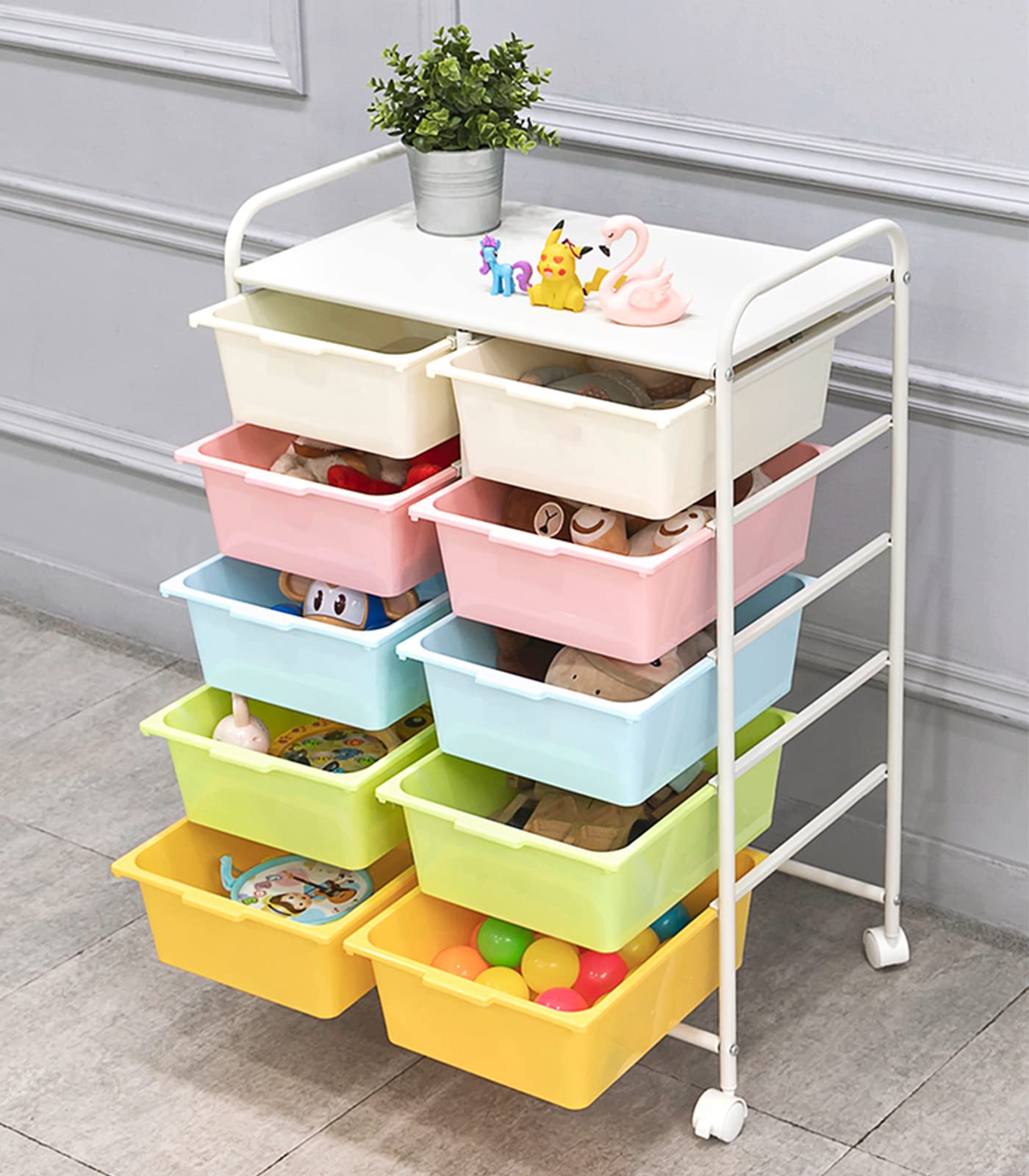 10-Drawer Rolling Storage Cart with Wheels - Plastic & Metal Frame Utility Cart for Home, Office, School - Multipurpose Organizer for Art Supplies, Crafts, Stationery - Ideal for Classroom, Studio, Dorm Room Organization