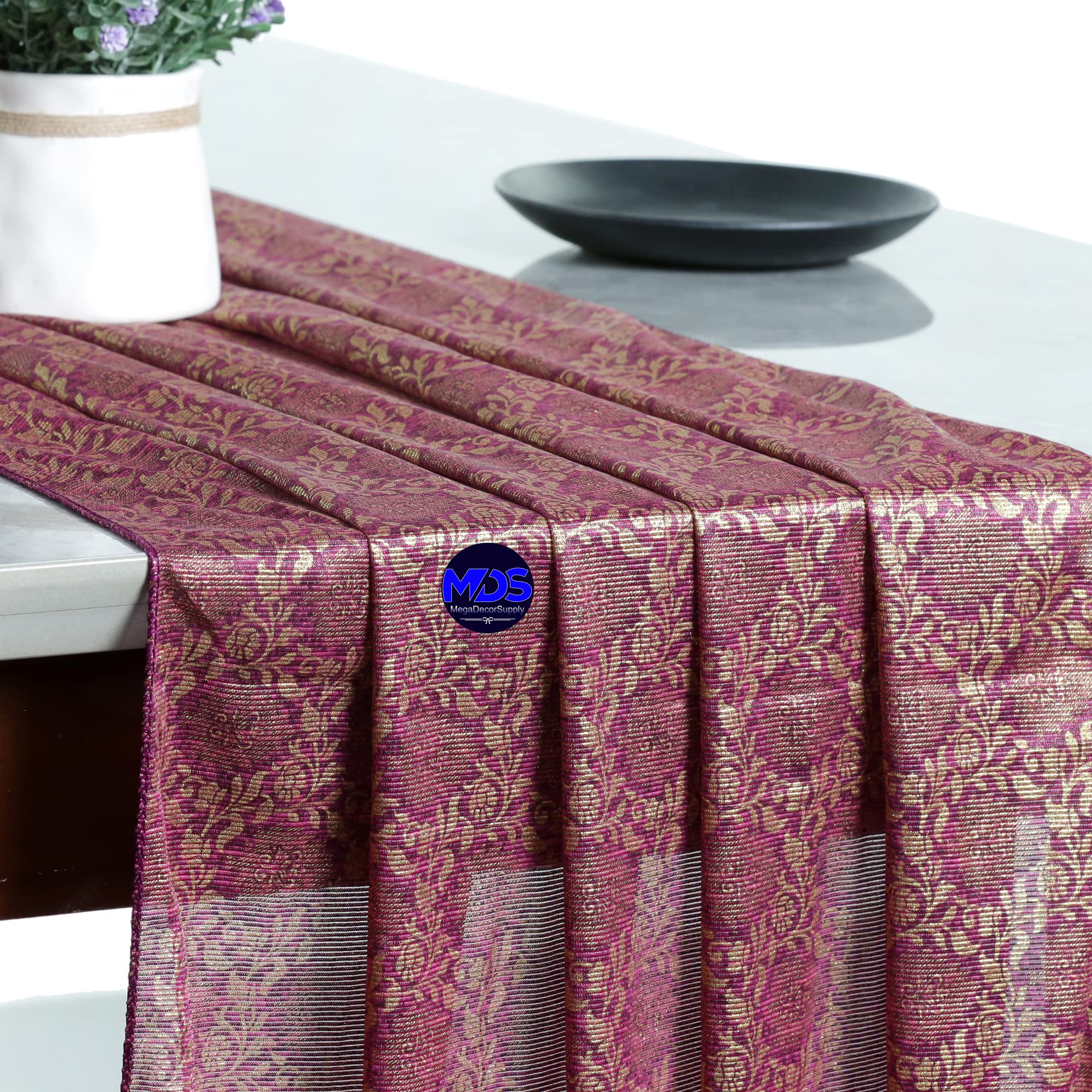 25-Pack Gold Foil Wedding Table Runners 20x120 Inch - Elegant Banquet Decor for 10ft Tables (Eggplant Purple) - Perfect for Wedding Receptions, Bridal Showers & Formal Events