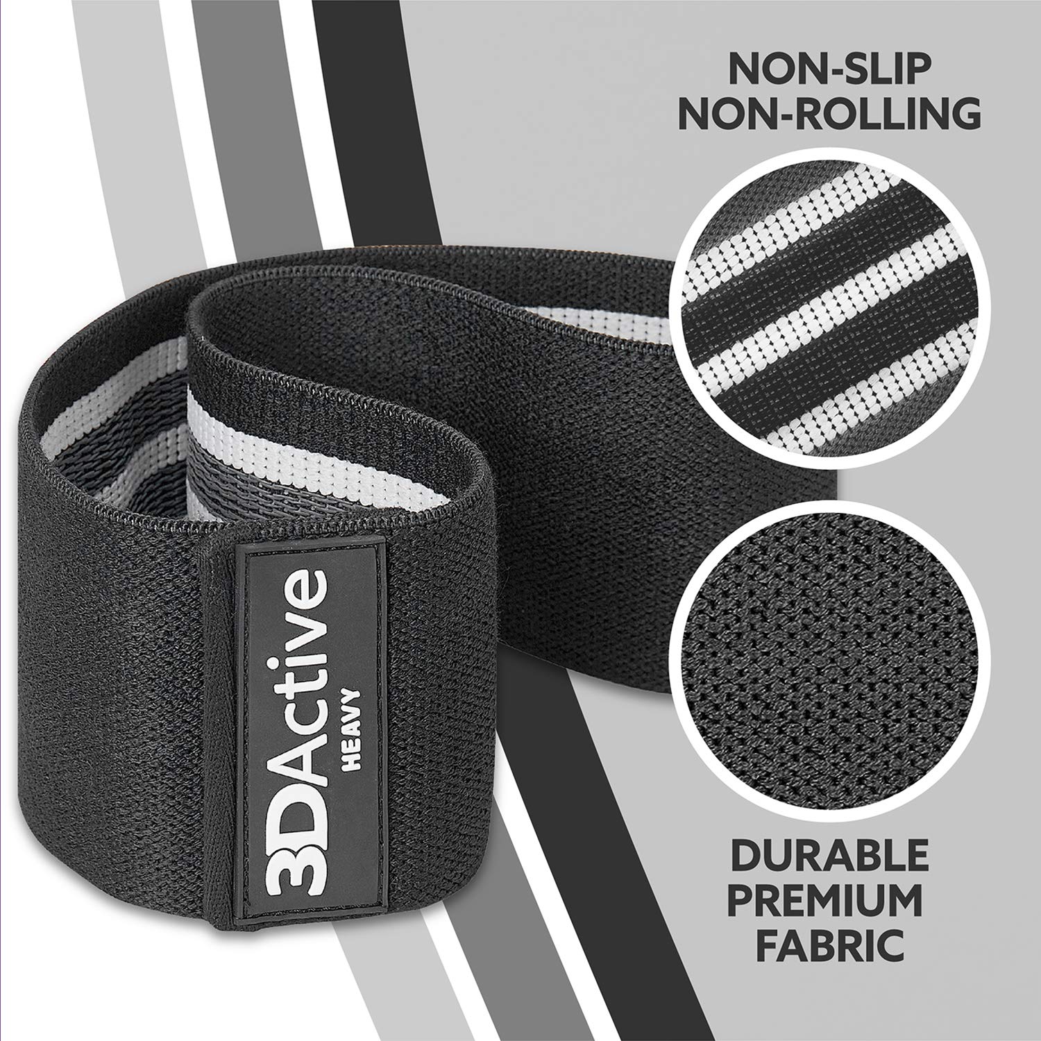 3DActive Fabric Resistance Bands for Legs & Butt Workouts - Non-Slip Hip Band Set for Home & Gym Training - Includes Exercise Guide & Carry Bag - Perfect for Toning, Strength Training & Physical Therapy