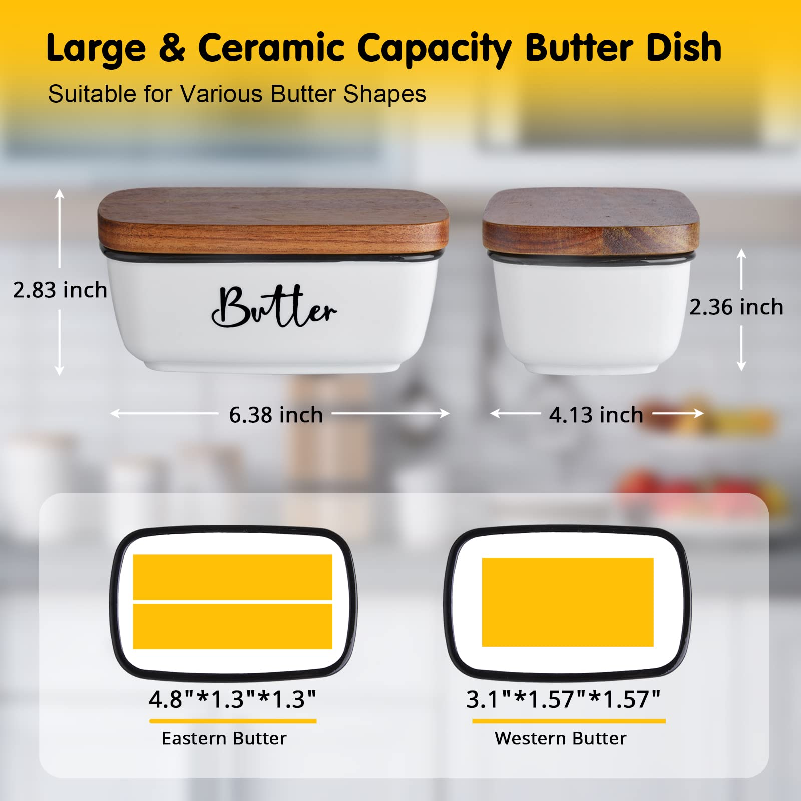 ALELION Large Ceramic Butter Dish with Acacia Wood Lid - Airtight Butter Keeper for Countertop Storage | Elegant White Kitchen Decor | Perfect Housewarming & Wedding Gift for Baking Enthusiasts (Ideal for Restaurants, Breakfast Tables & Holiday Gatherings)