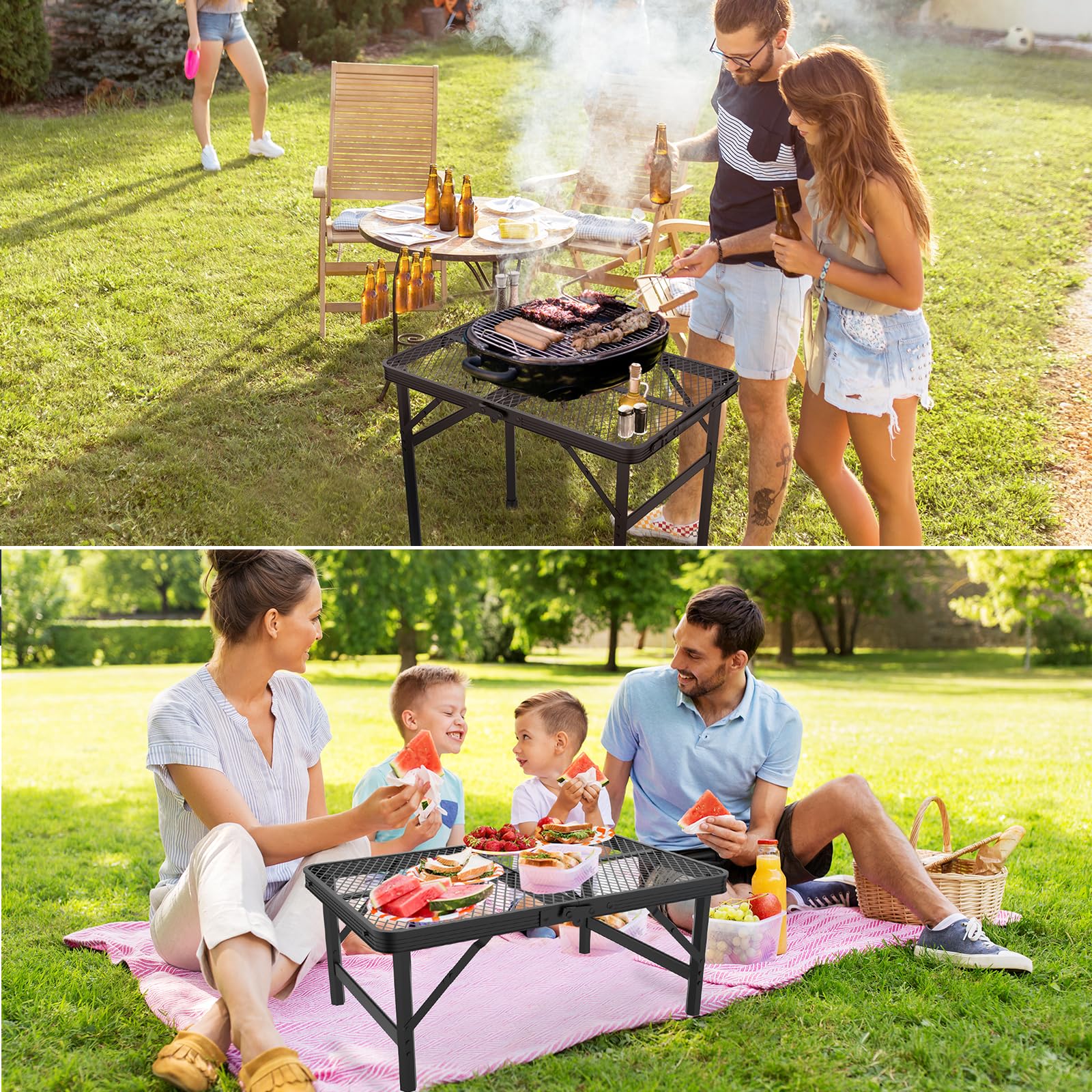 Portable Folding Camping Table 2x1.3 FT - Lightweight Outdoor Picnic Table with Mesh Desktop & Storage Bag - Perfect for BBQ, Beach, Tailgating & Backpacking (Black)