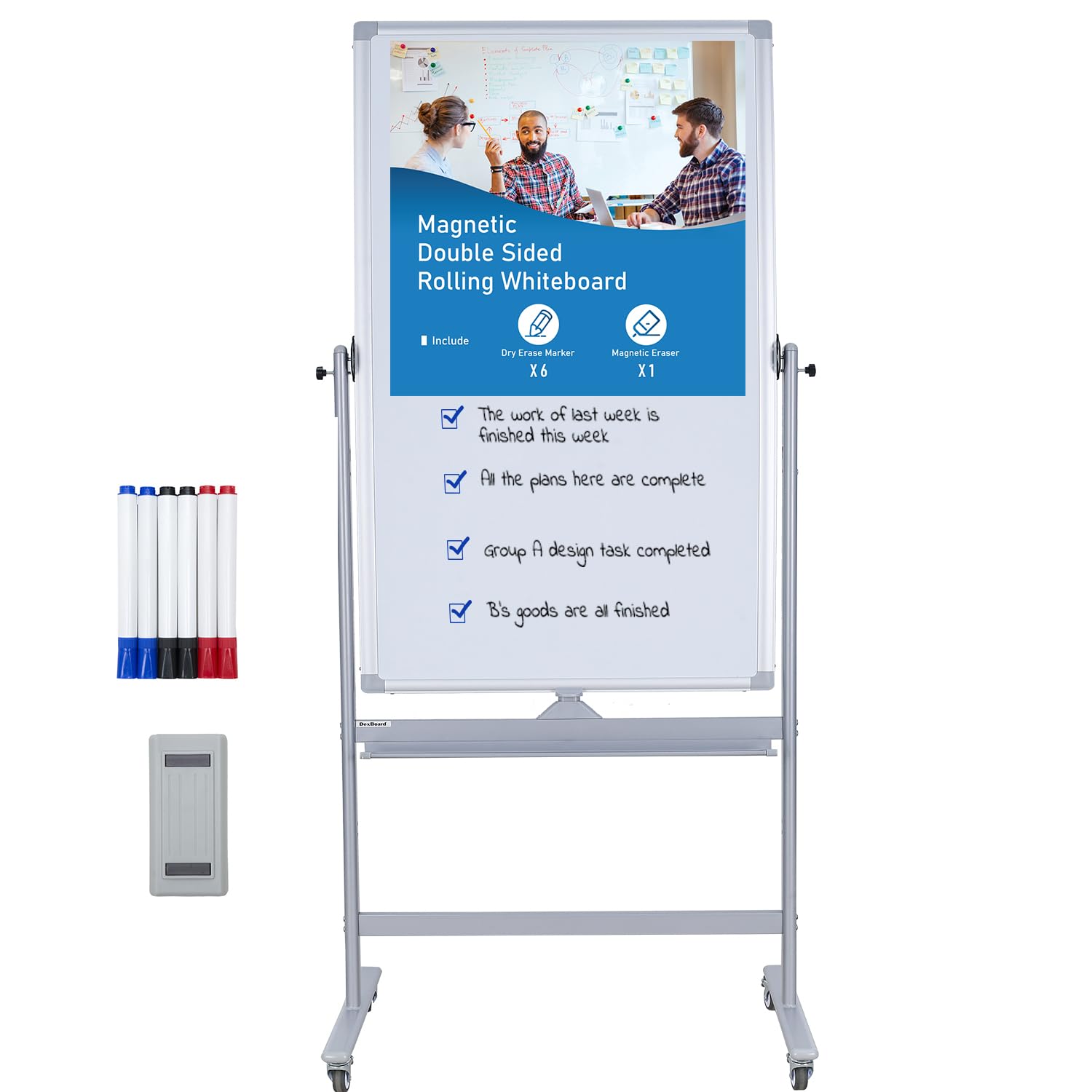 Double-Sided Magnetic Whiteboard with Wheels - 40