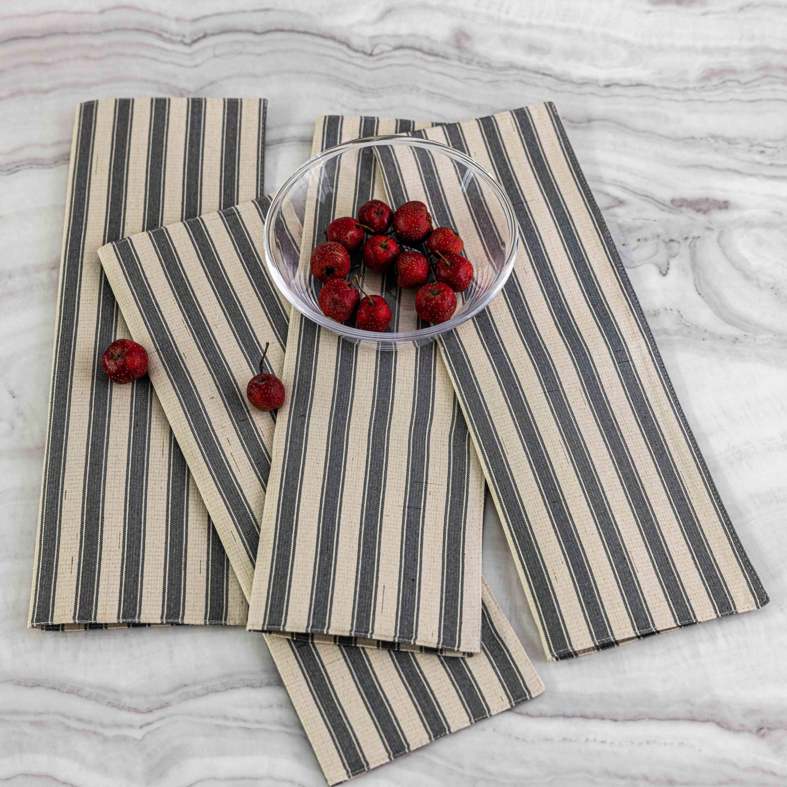 Farmhouse Style Placemats Set of 6 - Heat Resistant Table Mats for Dining & Kitchen - 13x19 Inch Striped Placemats in Grey & Beige - Perfect for Everyday Meals, Dinner Parties, and Holiday Gatherings