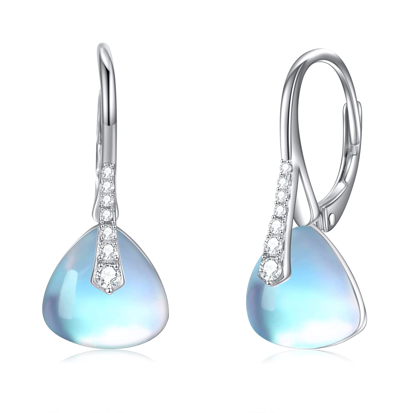 925 Sterling Silver Moonstone Leverback Hoop Earrings for Women | Geometric Square & Triangle Design | Perfect Birthday Gift, Wedding, Party & Everyday Wear