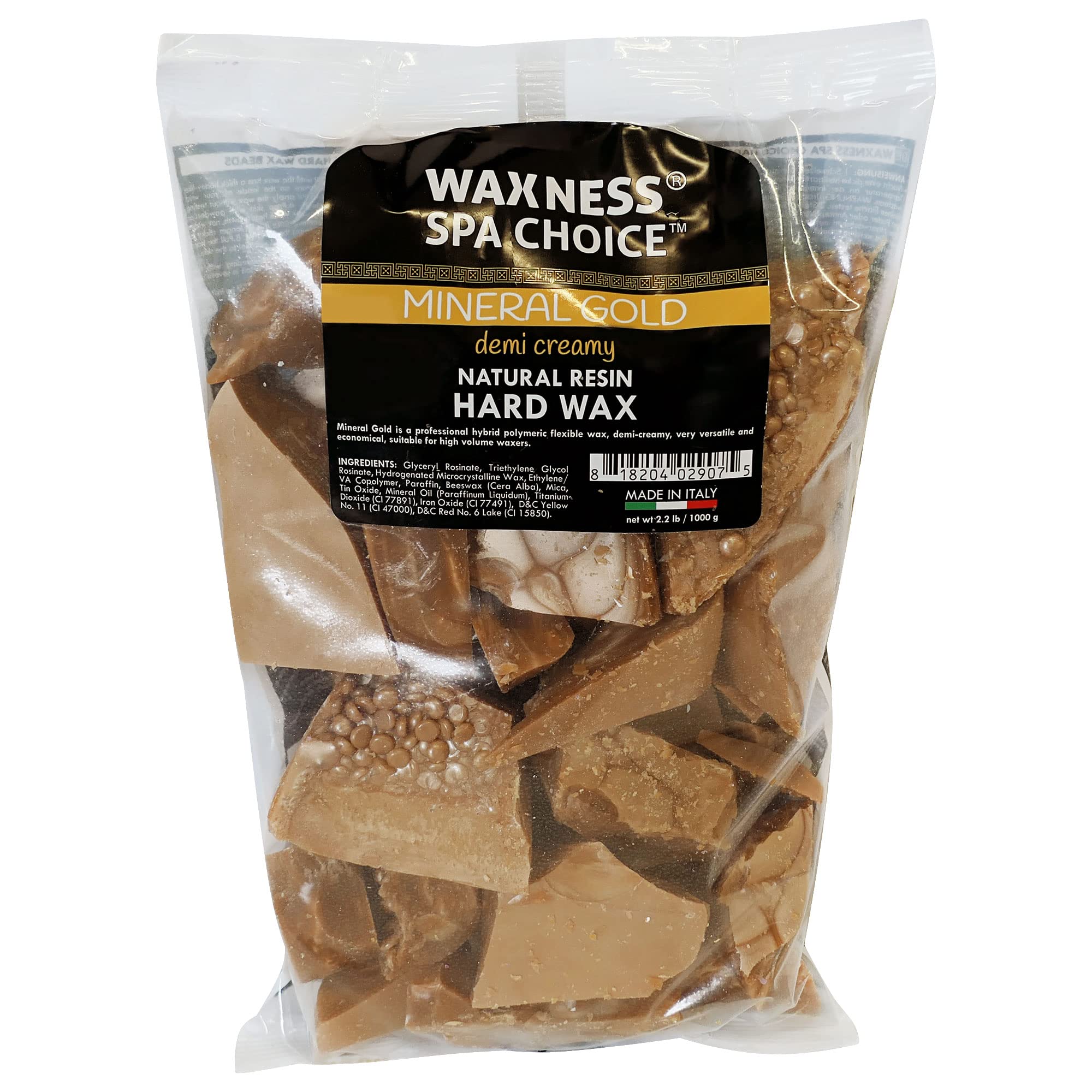 Waxness Spa Choice Mineral Gold Demi Creamy Waxing Kit - 2.2 Lb (1 Kg) Professional Hair Removal Wax for Smooth Skin | At-Home & Salon Use