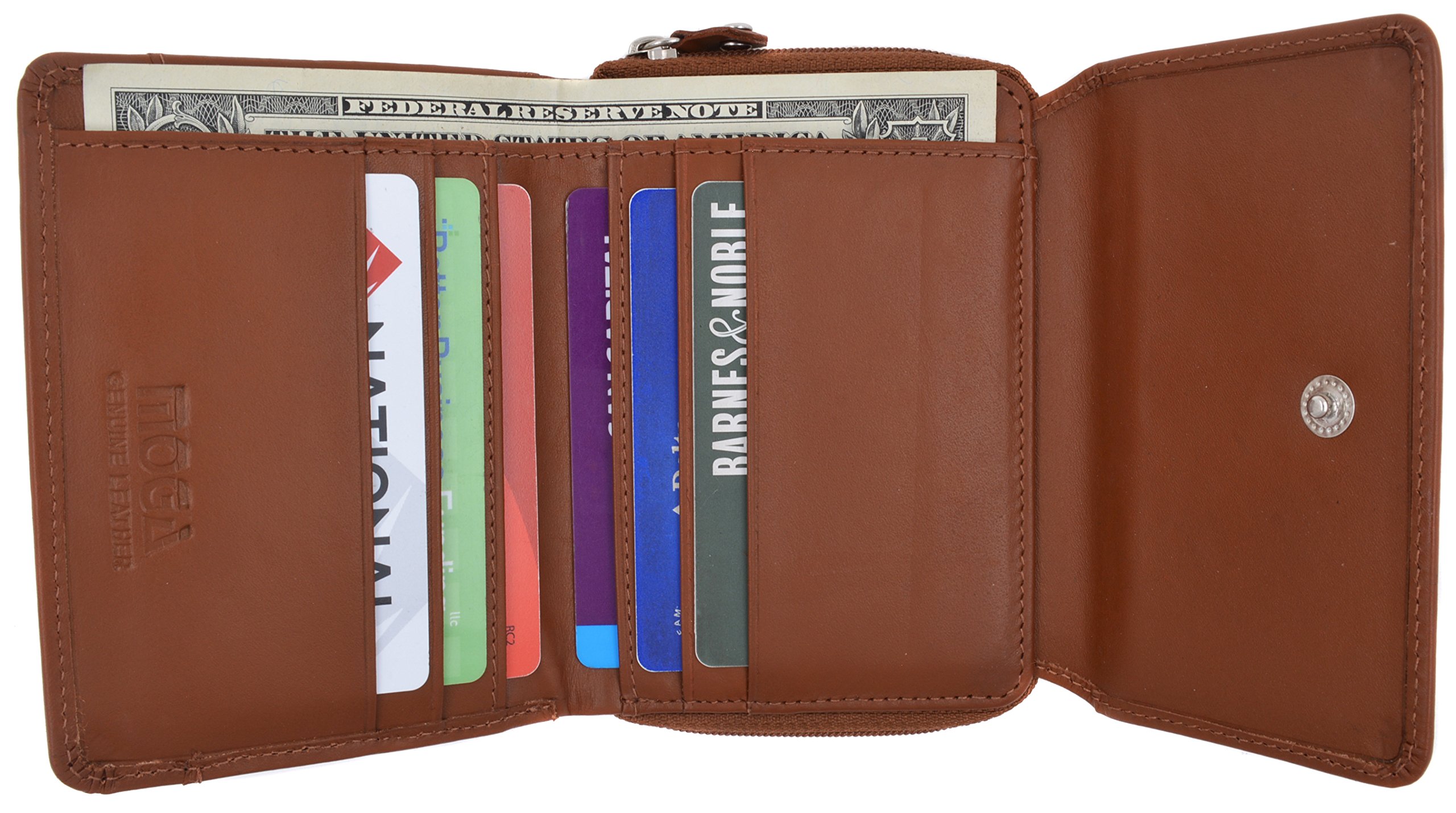 Genuine Leather Women's Trifold ID Card Holder Wallet with Zippered Compartment - Stylish & Compact RFID Blocking Wallet for Credit Cards, Cash & IDs - Perfect for Work, Travel & Everyday Use