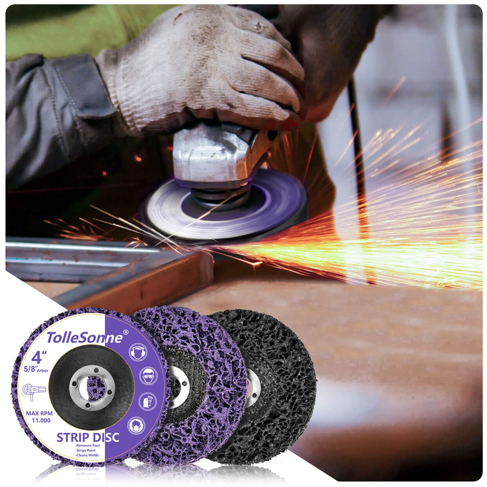 10 Pack 4 Inch Quick Strip Discs for Angle Grinder - Paint Stripper Wheel for Removing Paint, Coating, Rust & Welds on Metal & Wood (4