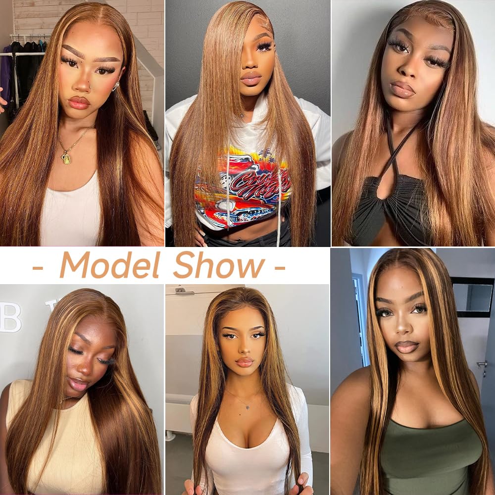 13x4 HD Transparent Lace Front Wig Human Hair - 4/27 Honey Blonde Ombre Pre Plucked with Baby Hair 180 Density Straight Colored Wigs (26 Inch) for Daily Wear, Cosplay & Special Occasions