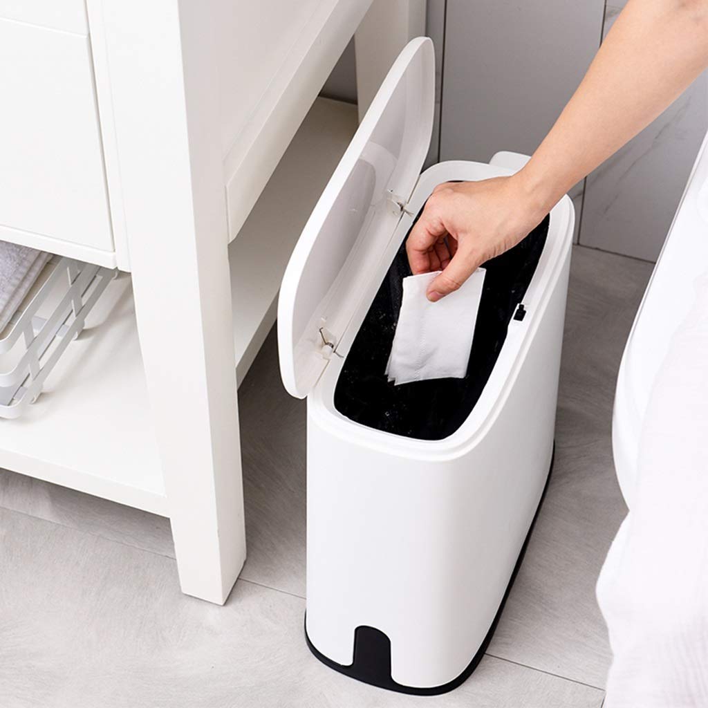 Nordic Style Oval Split Trash Can with Lid - 8L/2.6 Gallon Plastic Waste Basket for Bathroom, Kitchen, Bedroom & Office - Creative Spring Top Cover Design (White & Gray) | Perfect for Small Spaces & Home Organization