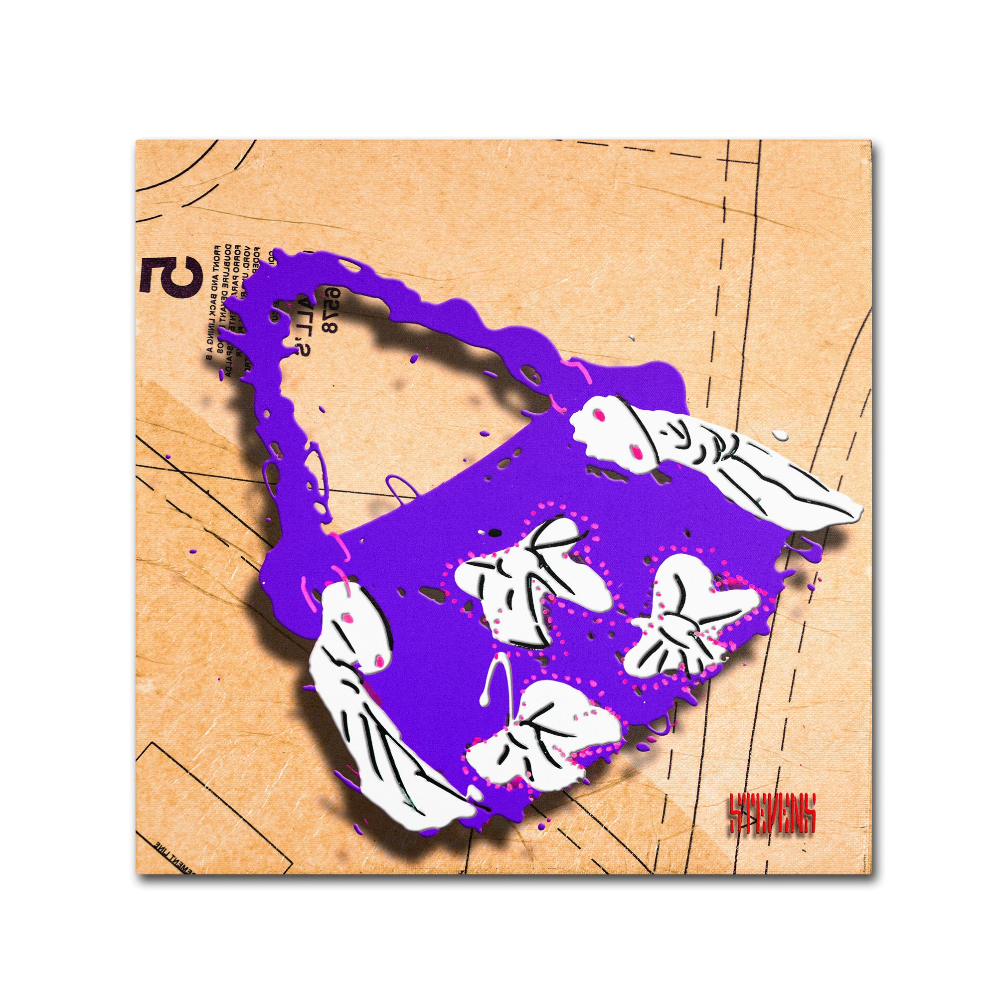 Roderick Stevens Bow Purse White on Purple Canvas Wall Art - 35x35 Inch Handmade Home Decor for Living Room, Bedroom & Office