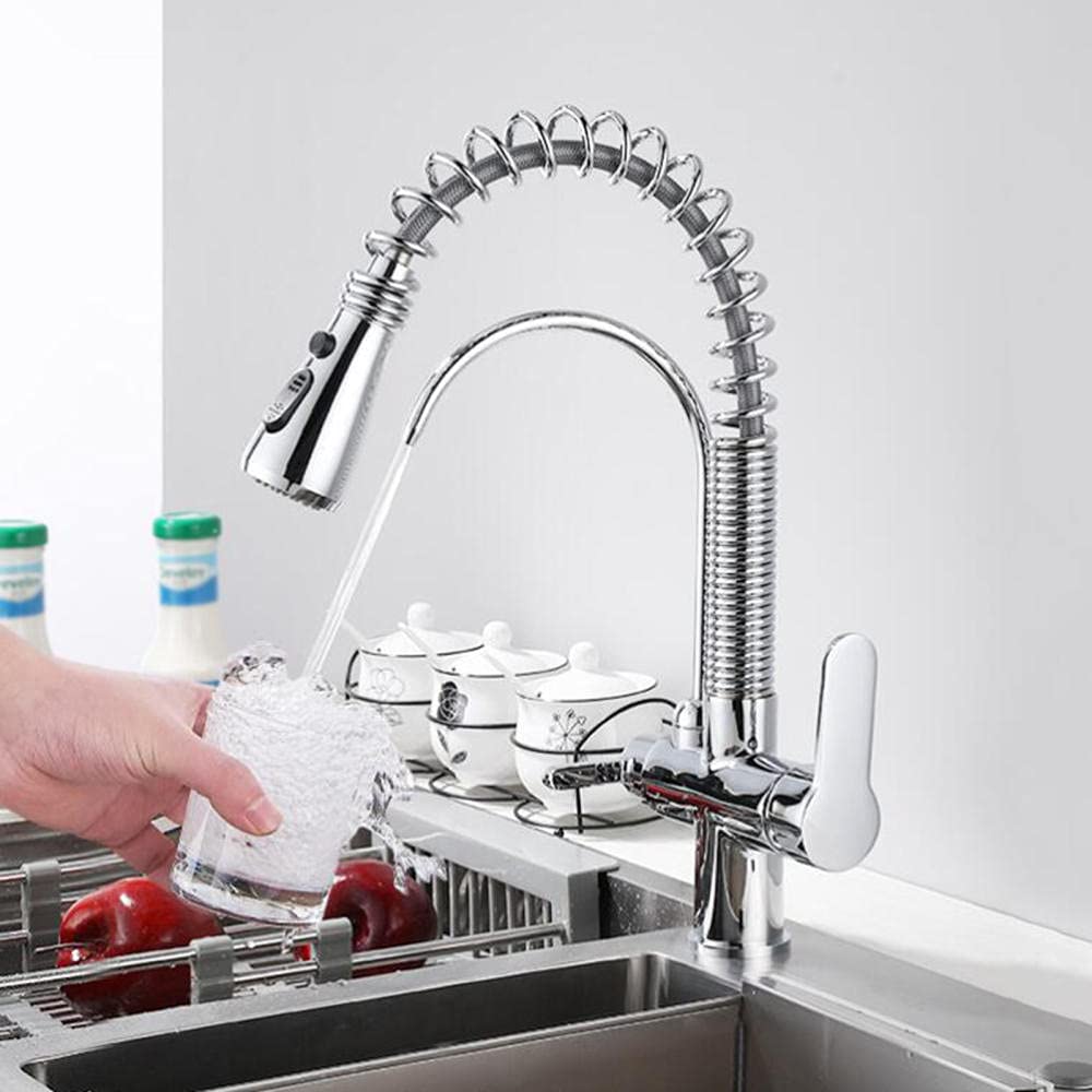 3 in 1 Pull Down Kitchen Faucet with Sprayer, Chrome Finish, Hot & Cold Water, Rotating Brass Spout, Ideal for Cooking, Washing, and Dish Cleaning