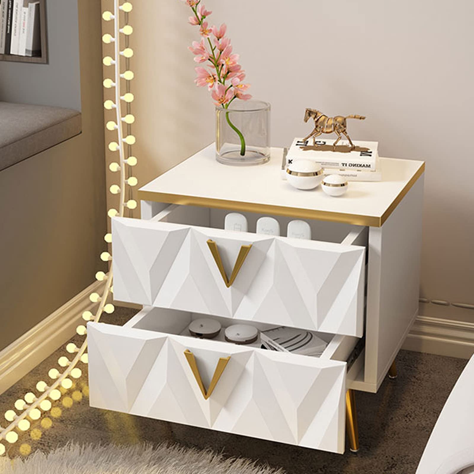 Modern Nightstand Bedside Table - Small Size Cabinet with Drawer, Gold Finish - Perfect for Bedroom, Living Room, or Office as End Table, Side Table & Night Stand