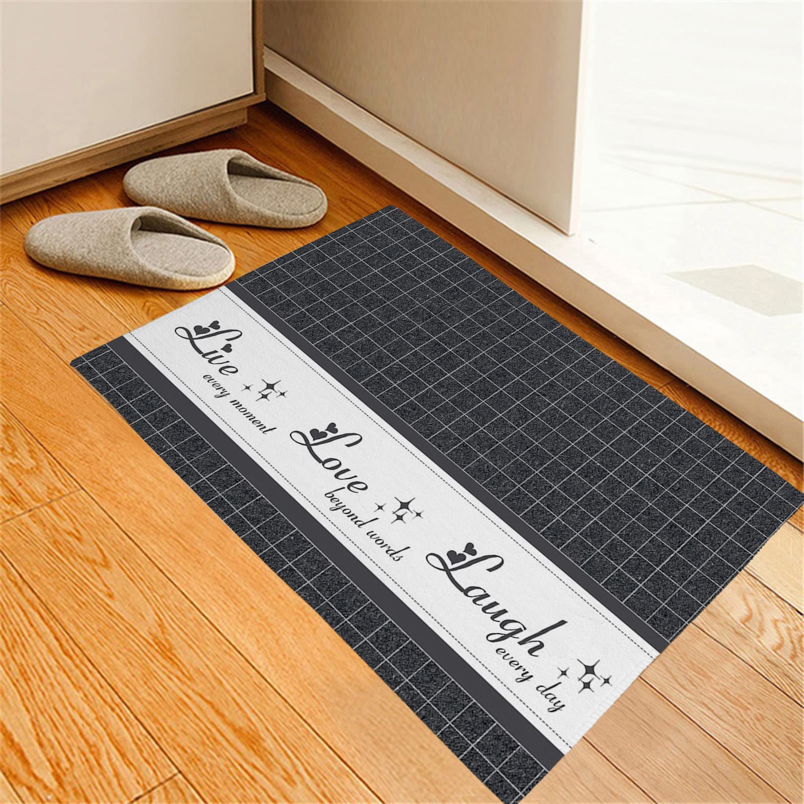 Non-Slip Indoor Doormat - Live Love Laugh Retro Gray Plaid Design, 17.7x29.5 Inch Entryway Rug for Kitchen, Living Room, Bathroom & Bedroom - Perfect for Home Decor and Welcoming Guests
