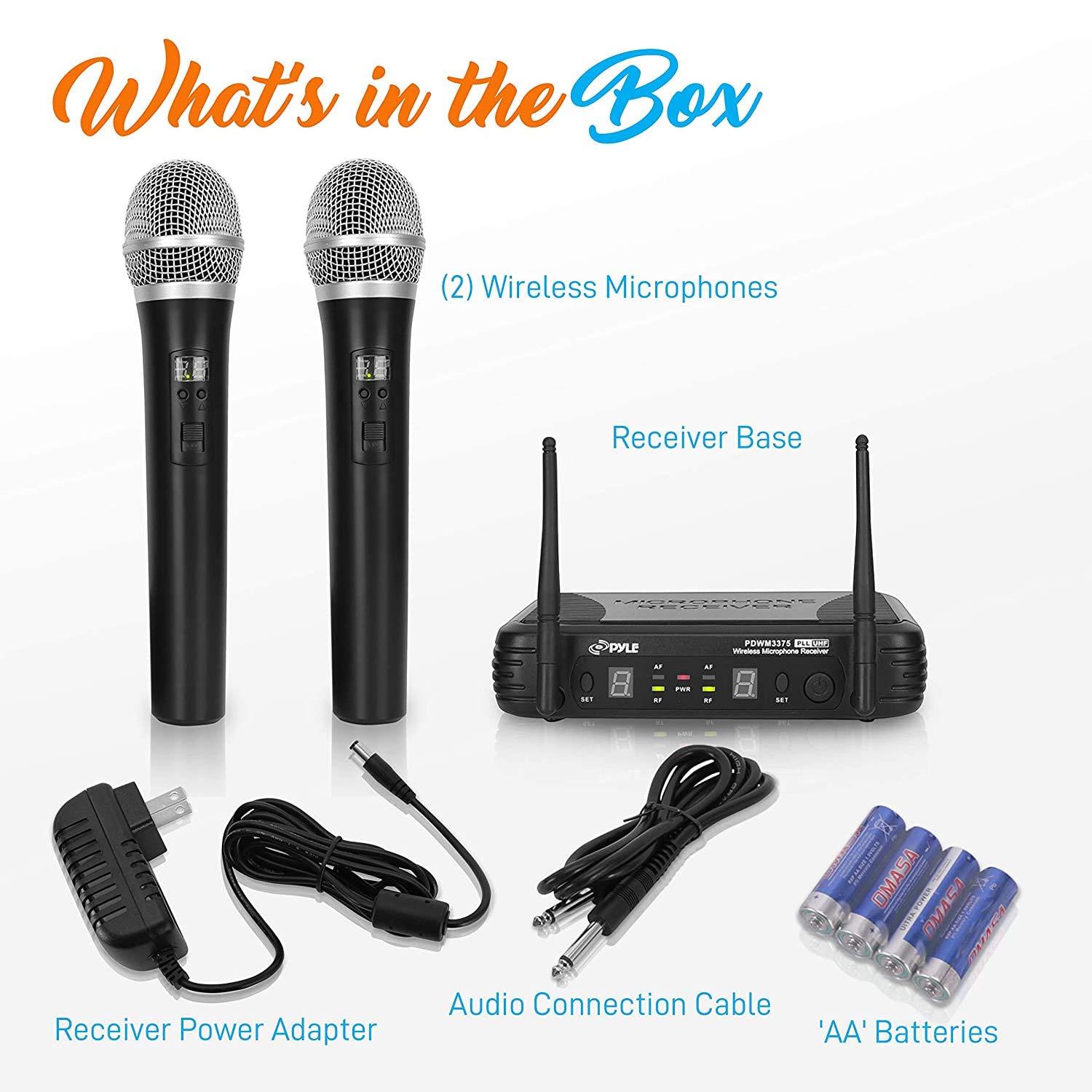 Pyle Professional Wireless Handheld Microphone System - Dual UHF Band Wireless Mic with 2 Handheld Mics, 8 Selectable Frequencies, Independent Volume Control | Ideal for Karaoke, Live Performances, Public Speaking & Events