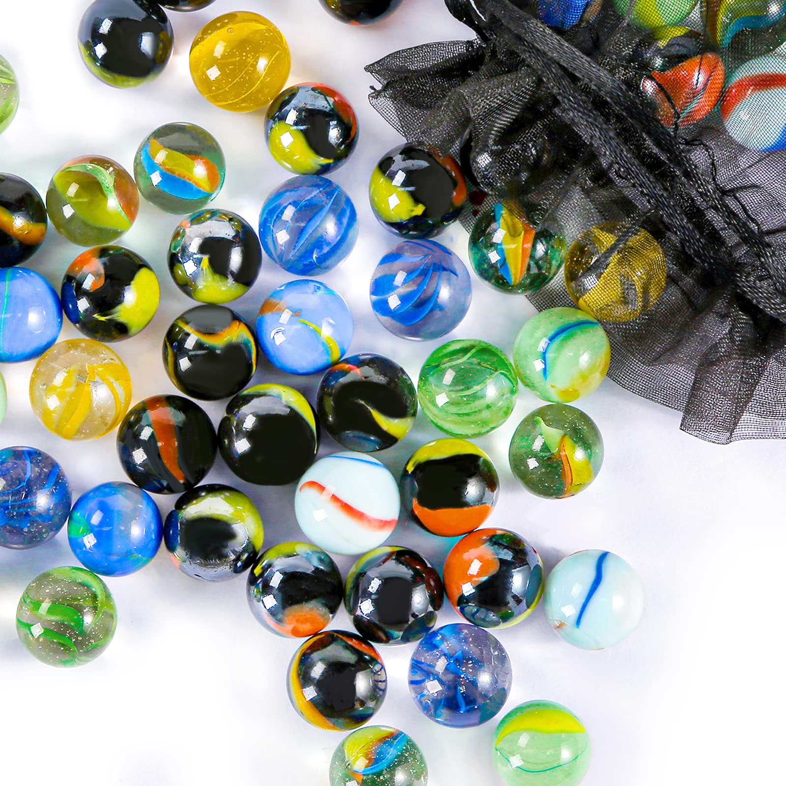 POPLAY 0.6 Inch Colorful Glass Marbles Bulk - 100pcs Kids Marble Games, DIY Crafts & Home Decor - Perfect for Marble Runs, Jars, Vases and Party Favors