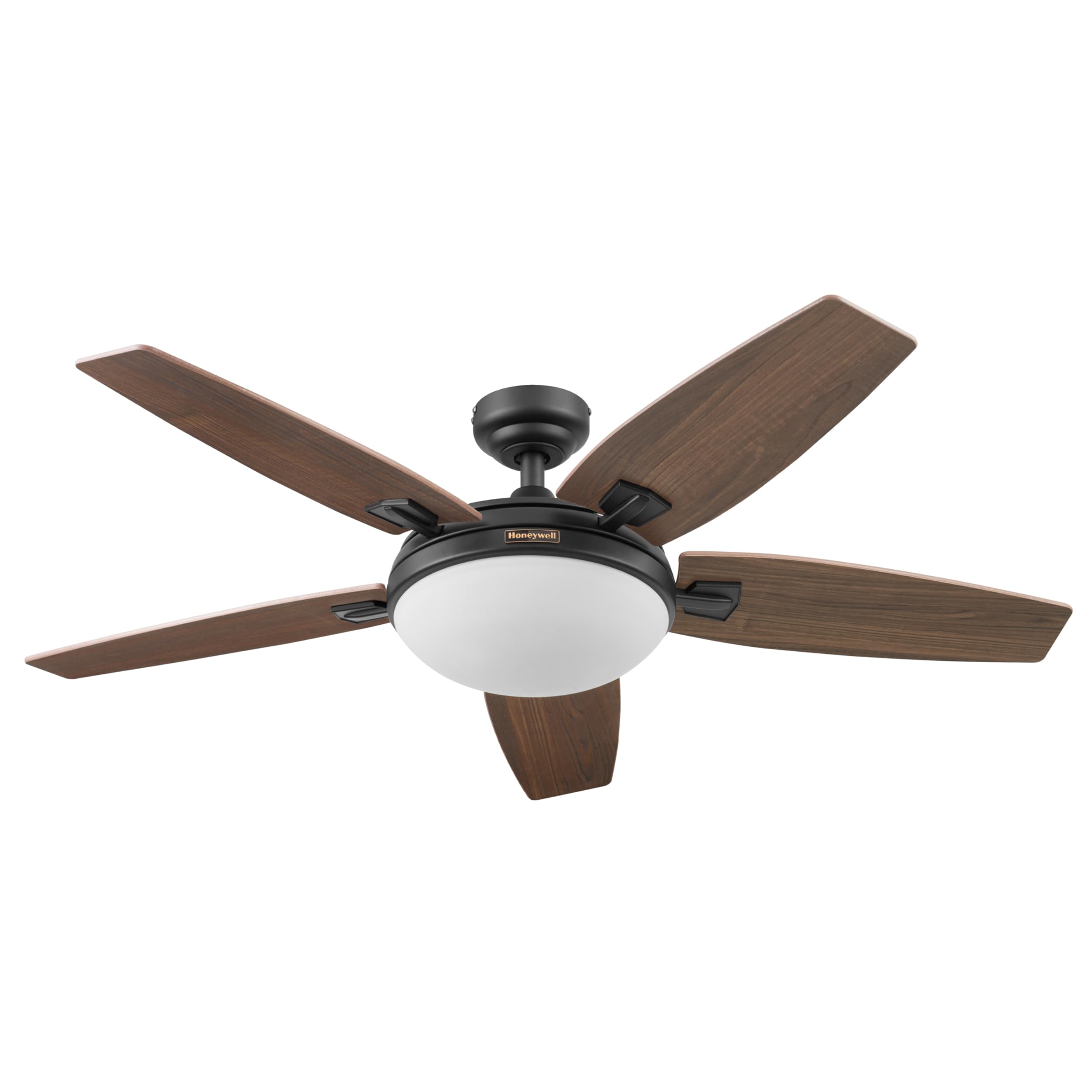 Honeywell Carmel 48 Inch Modern Ceiling Fan with LED Light and Remote Control - 5 Blades, Gray Ironwood/Brown Maple Finish - Bronze (50197-01) - Perfect for Living Room, Bedroom, and Indoor Spaces