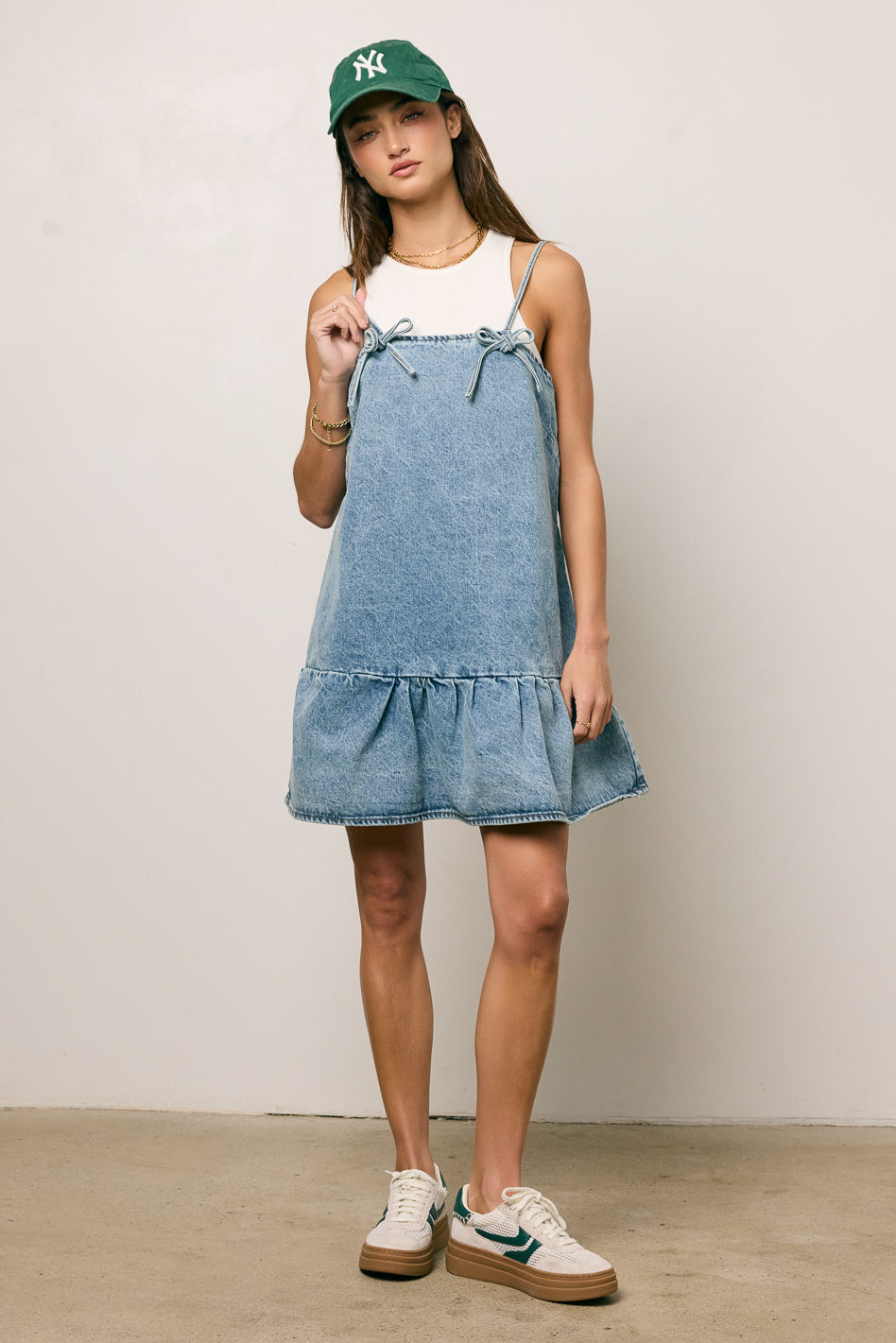 Mardie Women's Denim Mini Dress - Stretch High Waist Short Sleeve Casual Outfit for Summer, Date Night & Weekend Wear