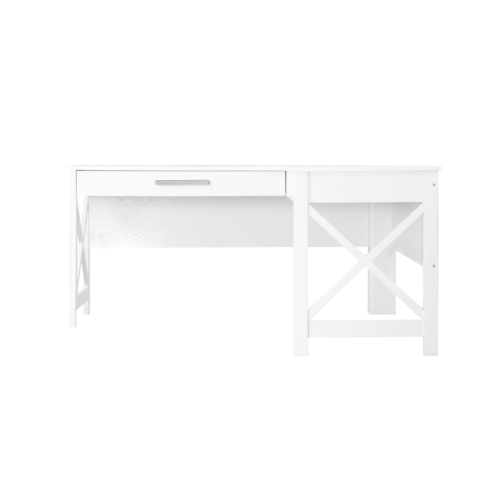 Andy L-Shaped Office Computer Desk with Mobile Pedestal - Executive Workstation in Distressed White Finish | Perfect for Home Office, Gaming Setup & Small Workspaces
