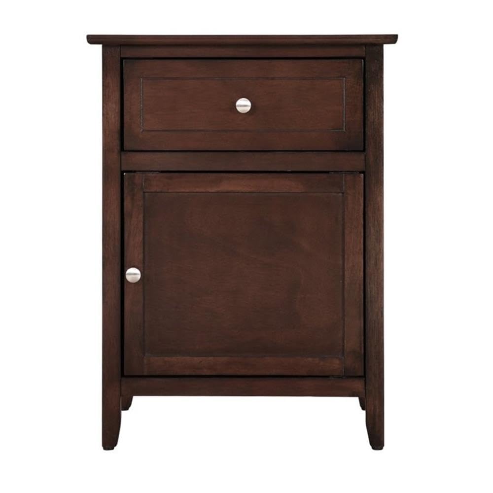Glory Furniture Izzy 1-Drawer 1-Door Nightstand in Cappuccino Finish - Bedside Table for Bedroom, Living Room & Office Storage